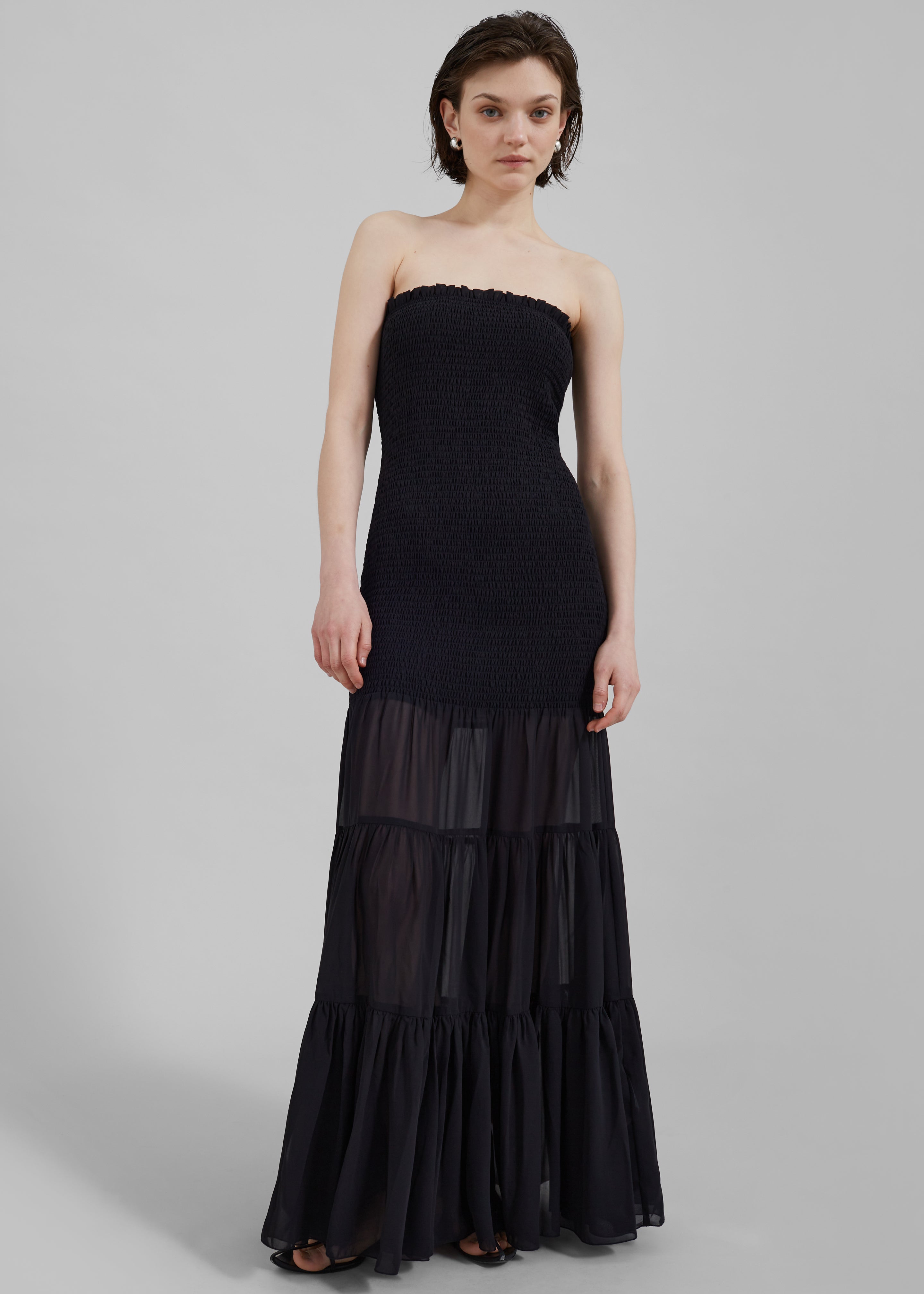 Rotate Chiffon Strapless Dress - Black - 2