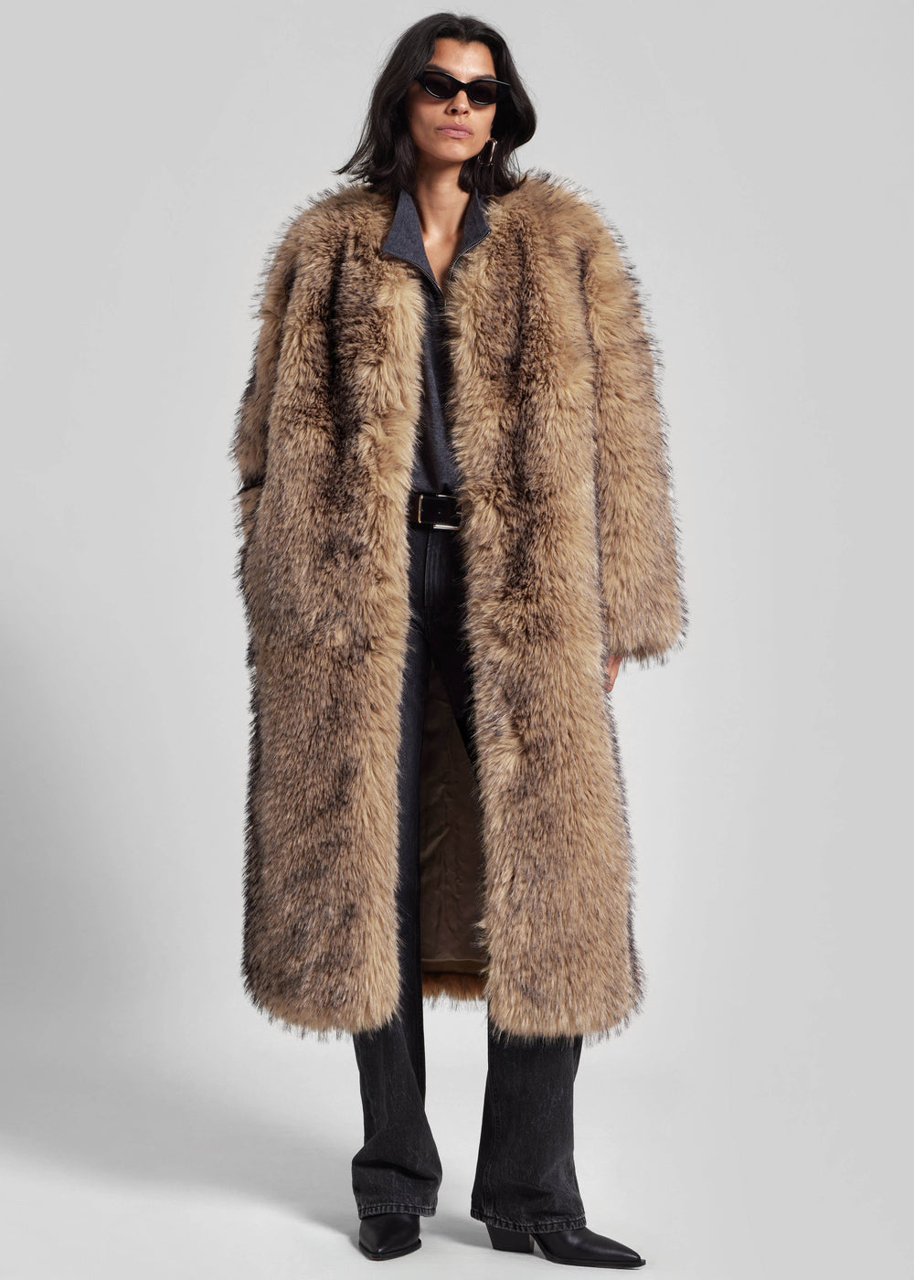 Rotate Faux Fur Long Coat - Nougat