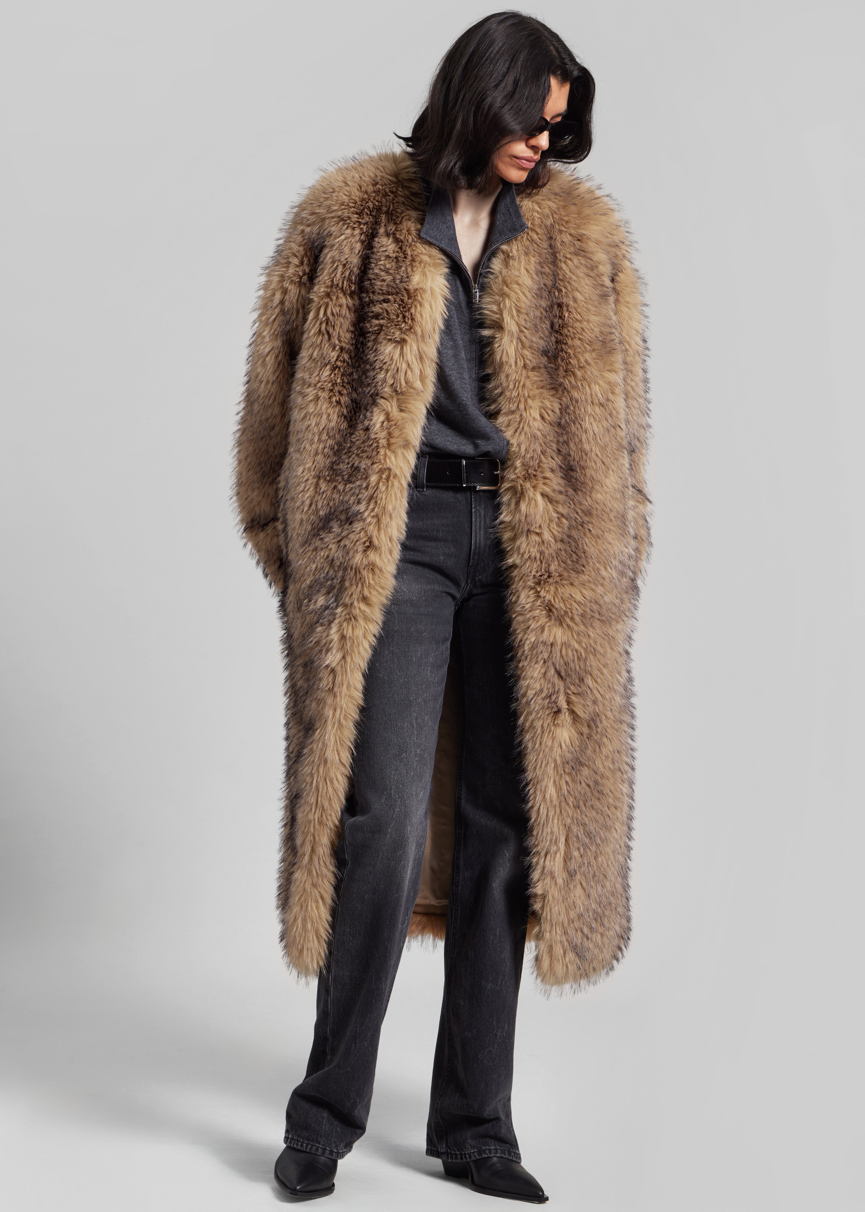 Rotate Faux Fur Long Coat - Nougat – The Frankie Shop