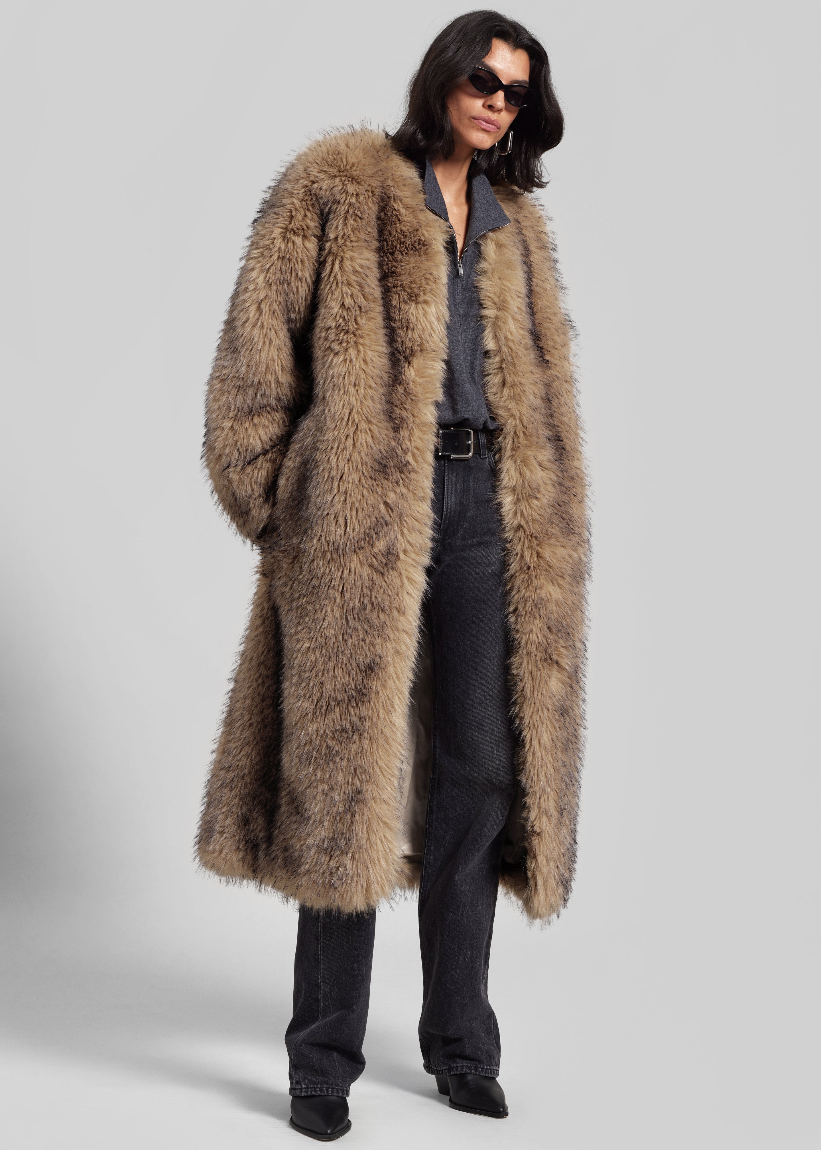 Rotate Faux Fur Long Coat - Nougat – The Frankie Shop