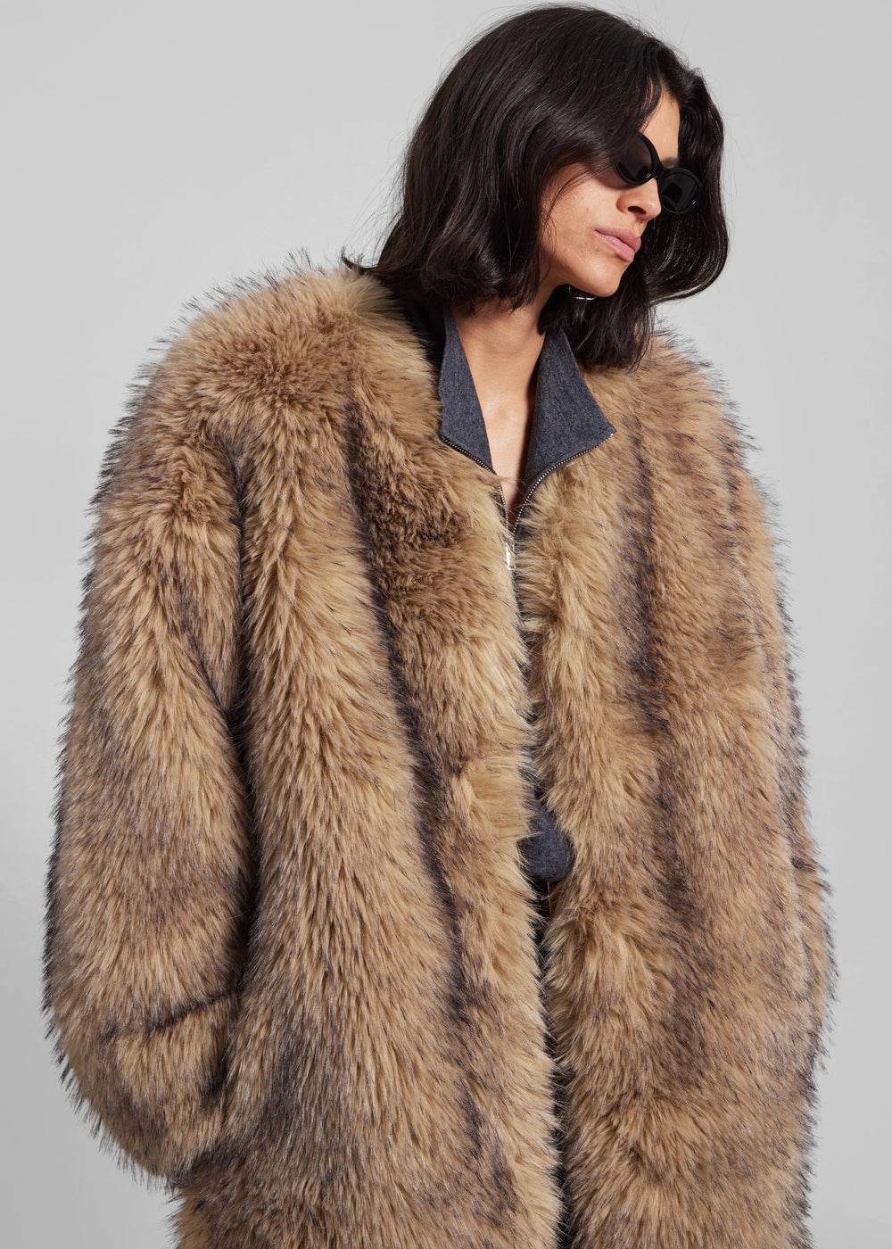 Rotate Faux Fur Long Coat - Nougat - 1