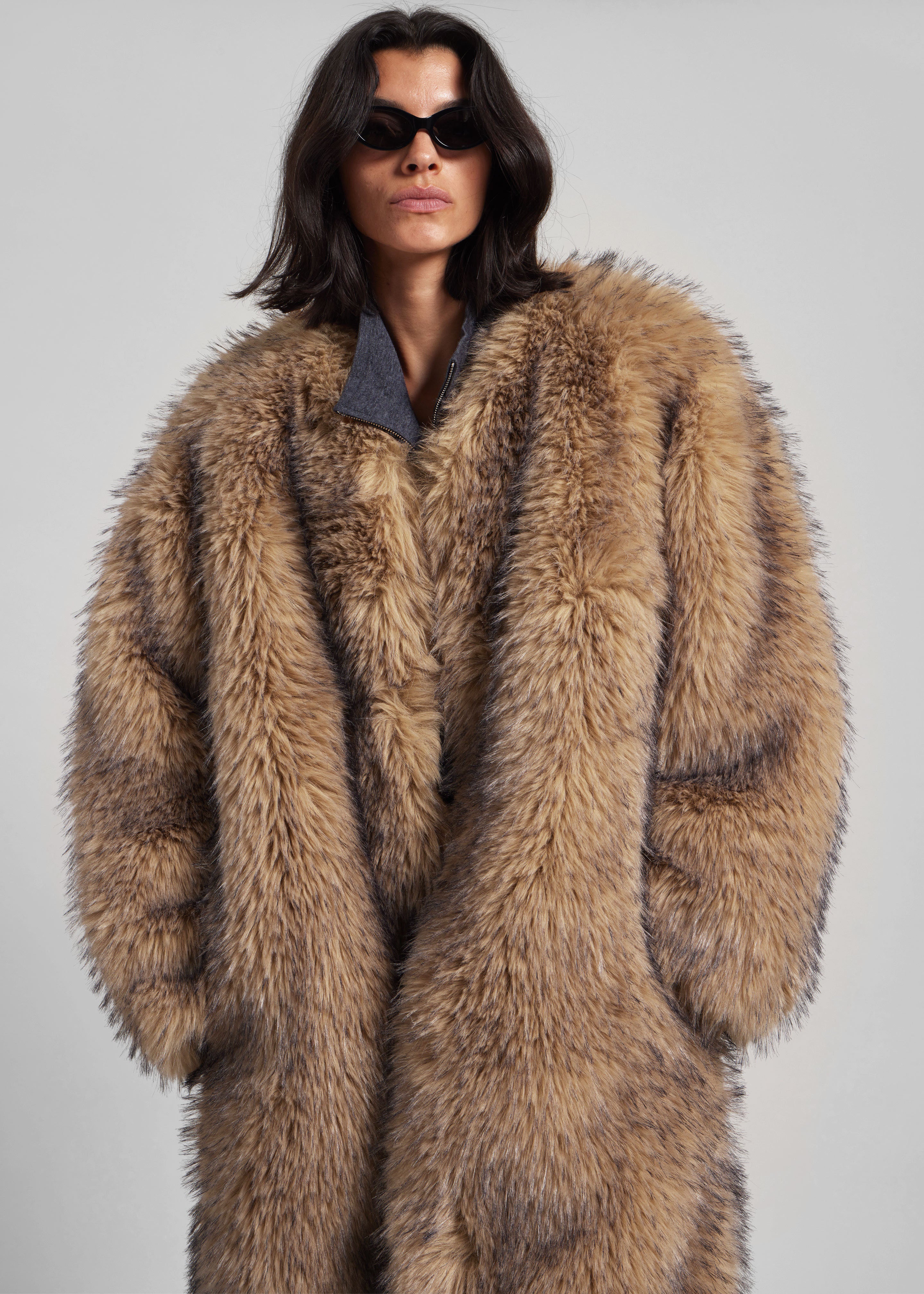Rotate Faux Fur Long Coat - Nougat – The Frankie Shop