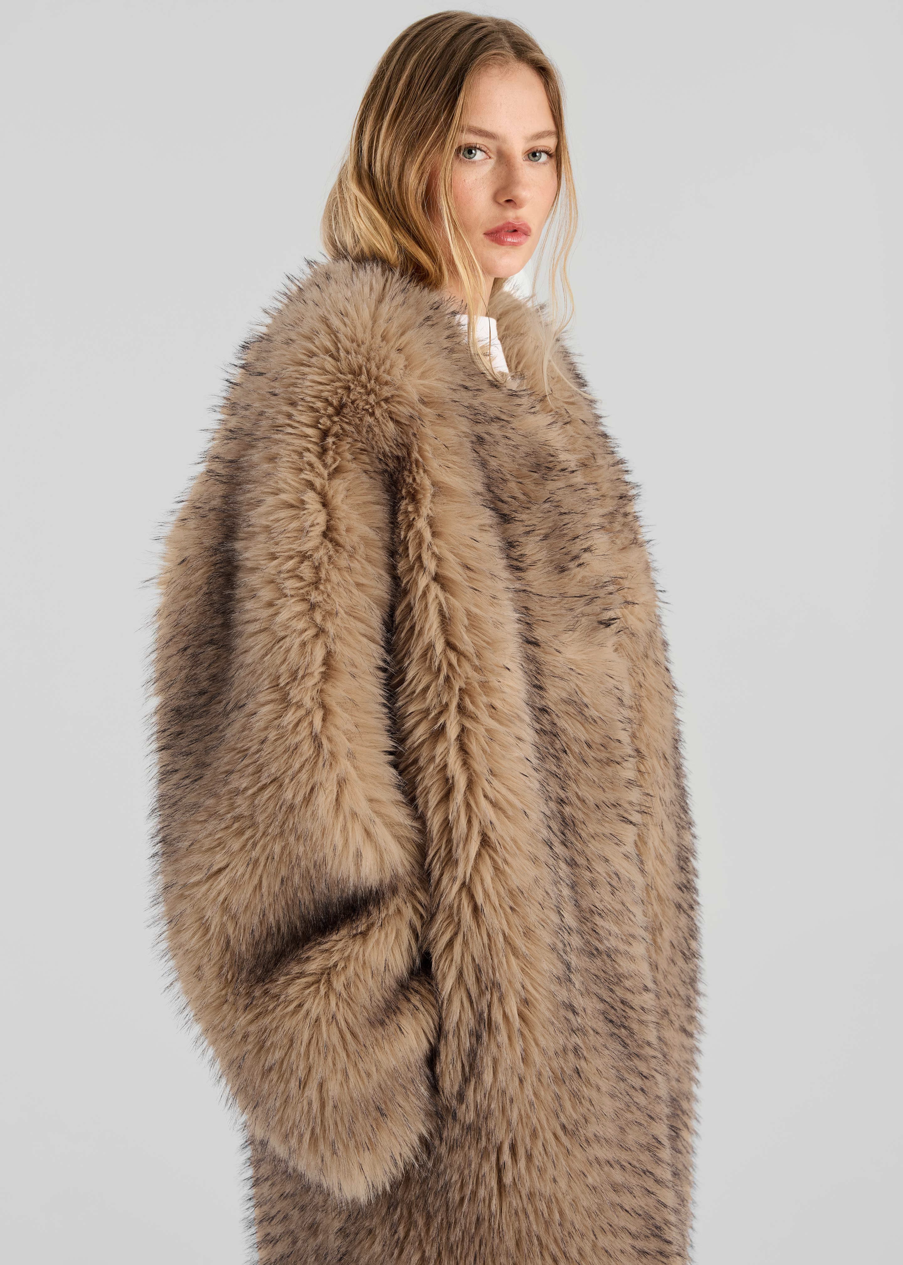Rotate Faux Fur Long Coat - Nougat – The Frankie Shop