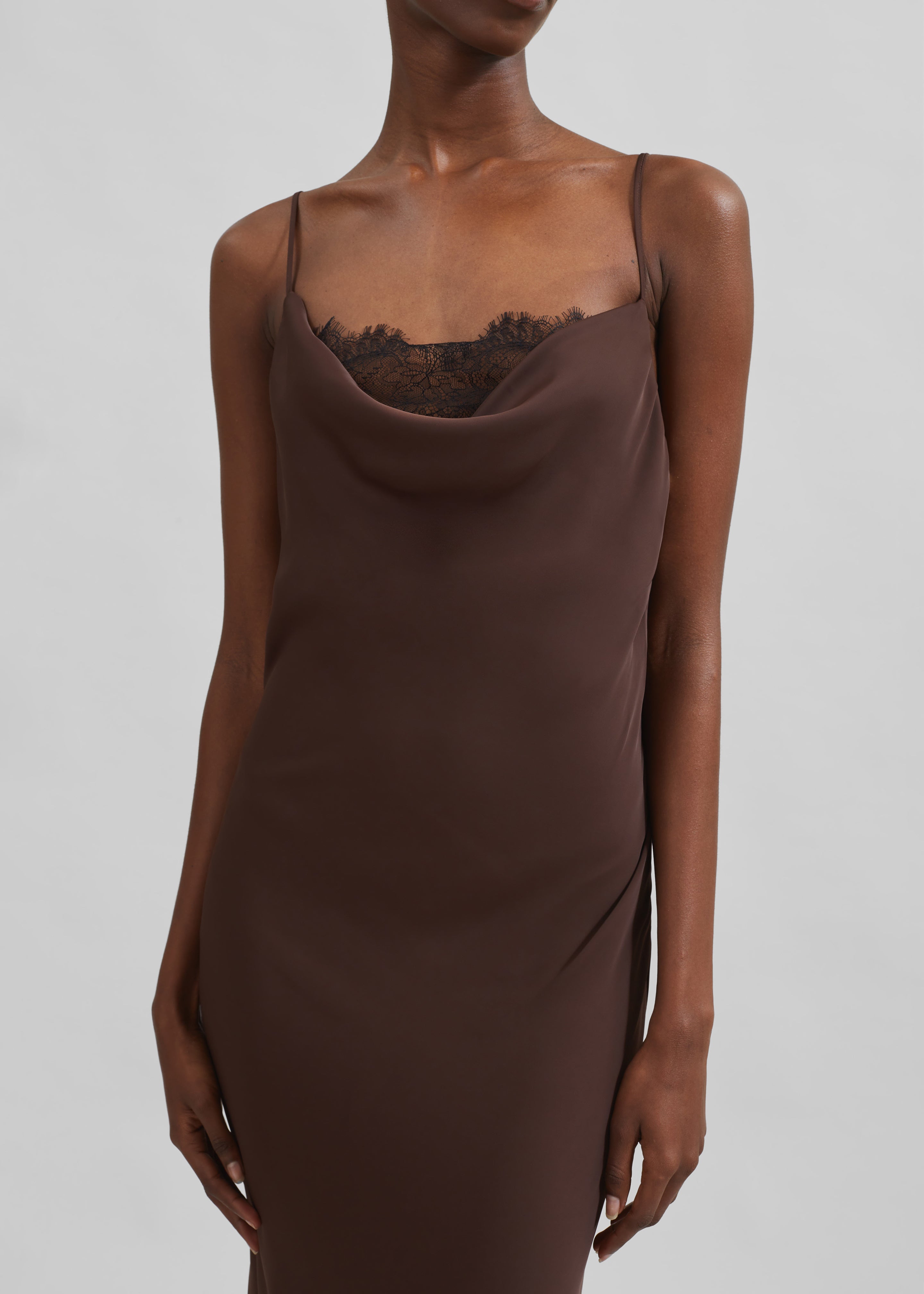 Rotate Lace Midi Slip Dress - Chicory Coffee - 3