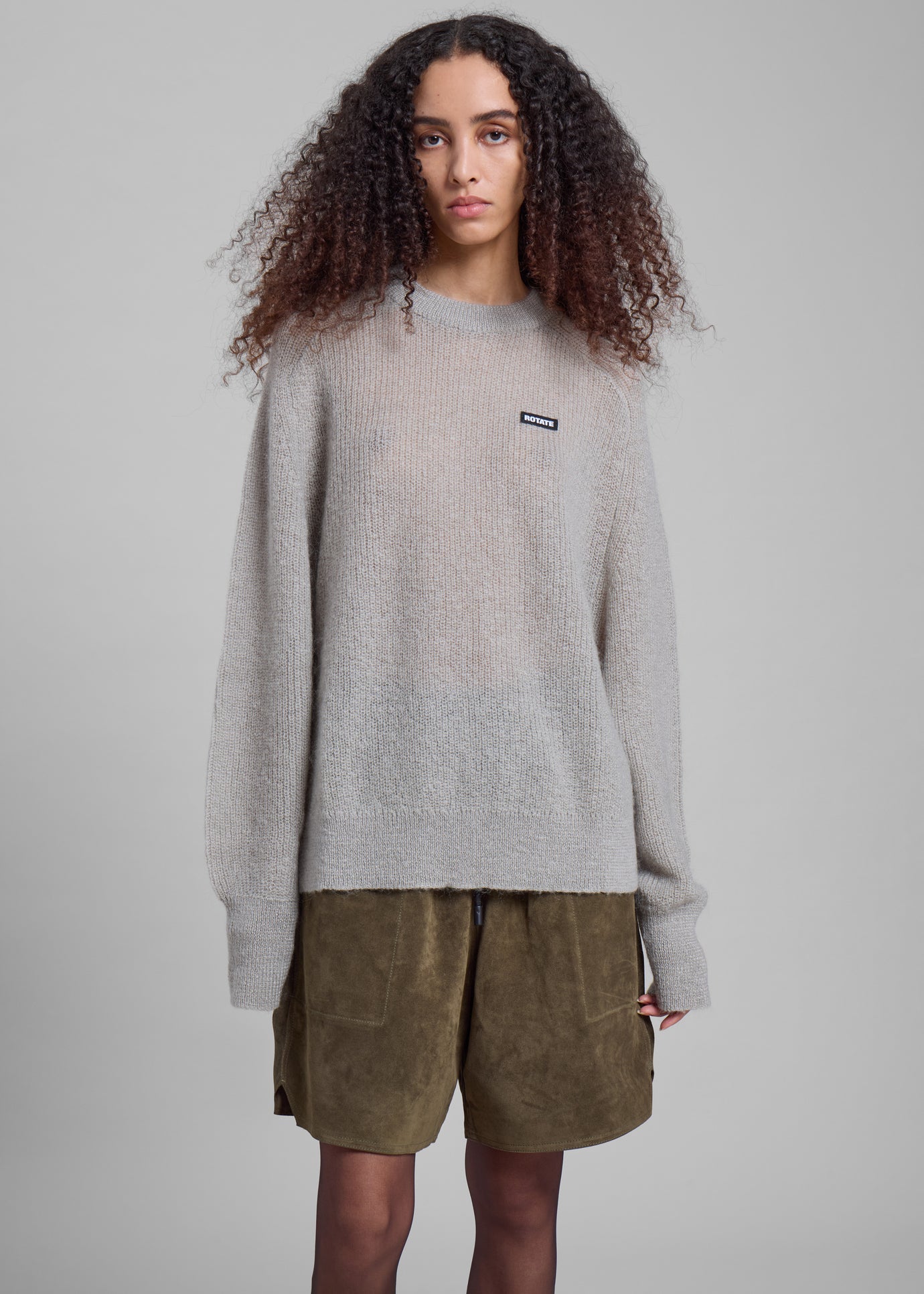 Rotate Light Knit Logo Sweater - Ghost Gray