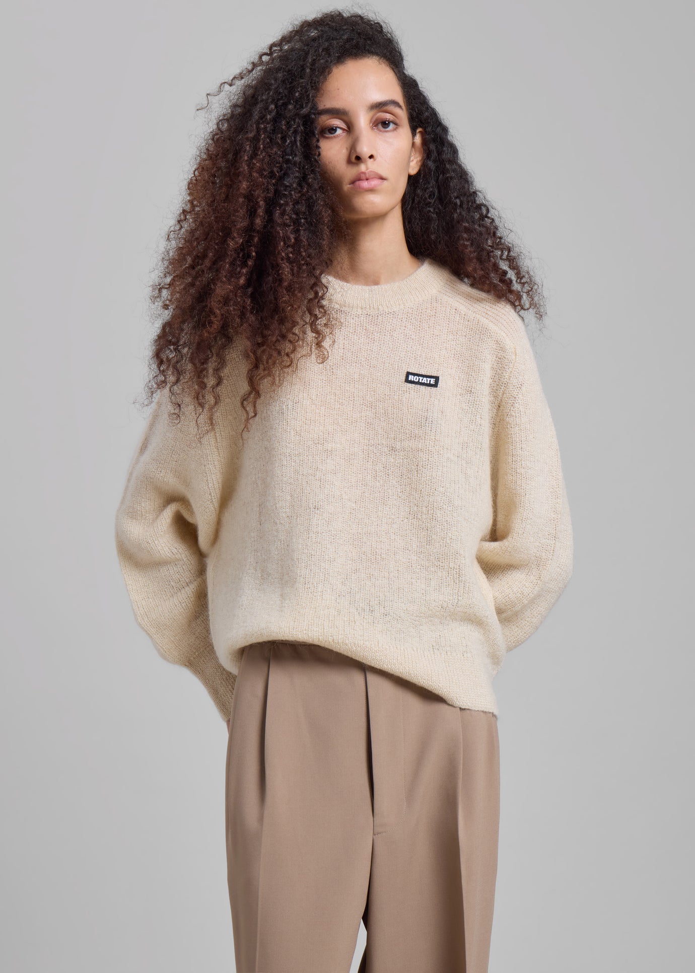 Rotate Light Knit Logo Sweater - Parchment