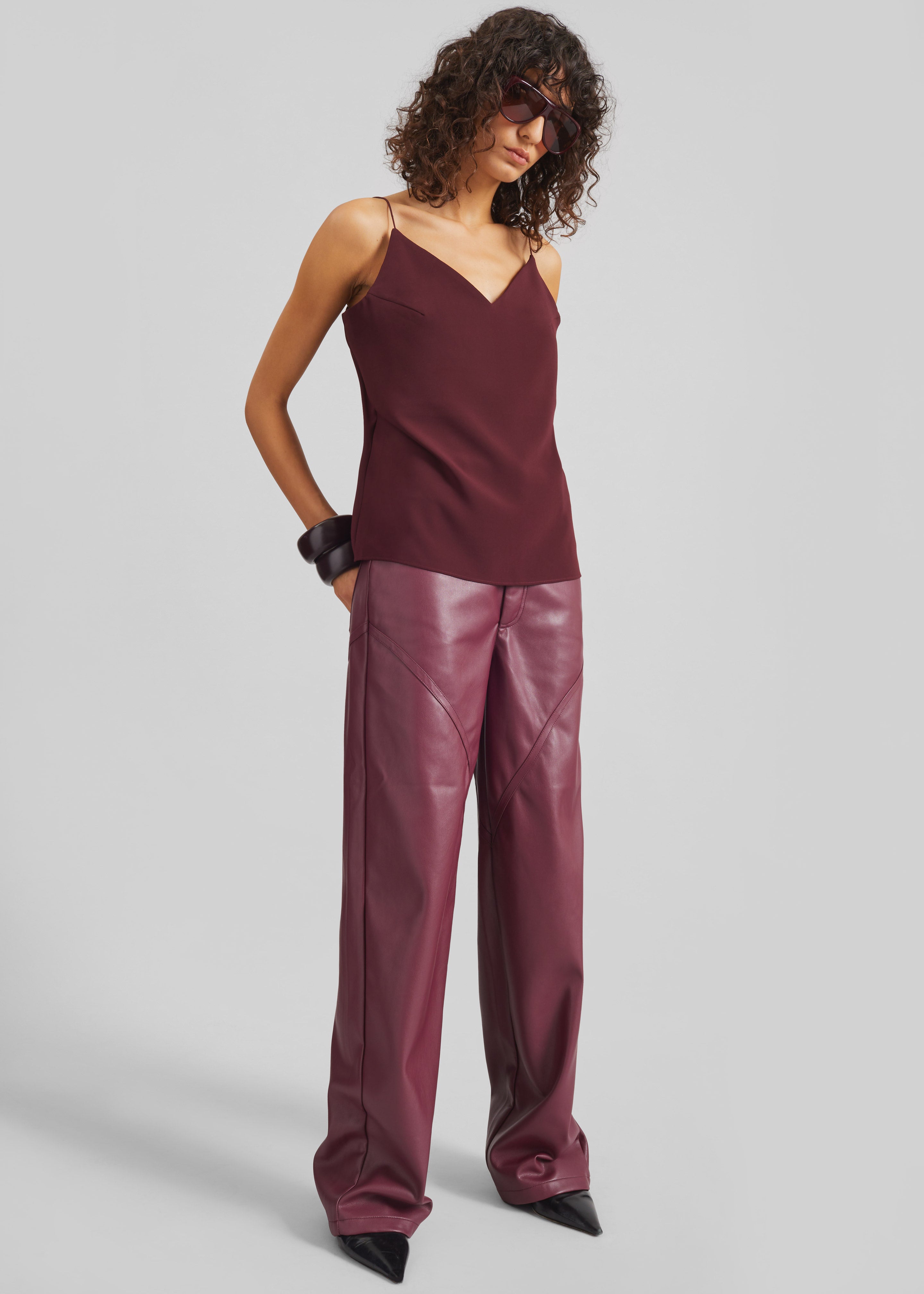 Rotate Mid Waisted Piping Pants - Zinfandel - 4