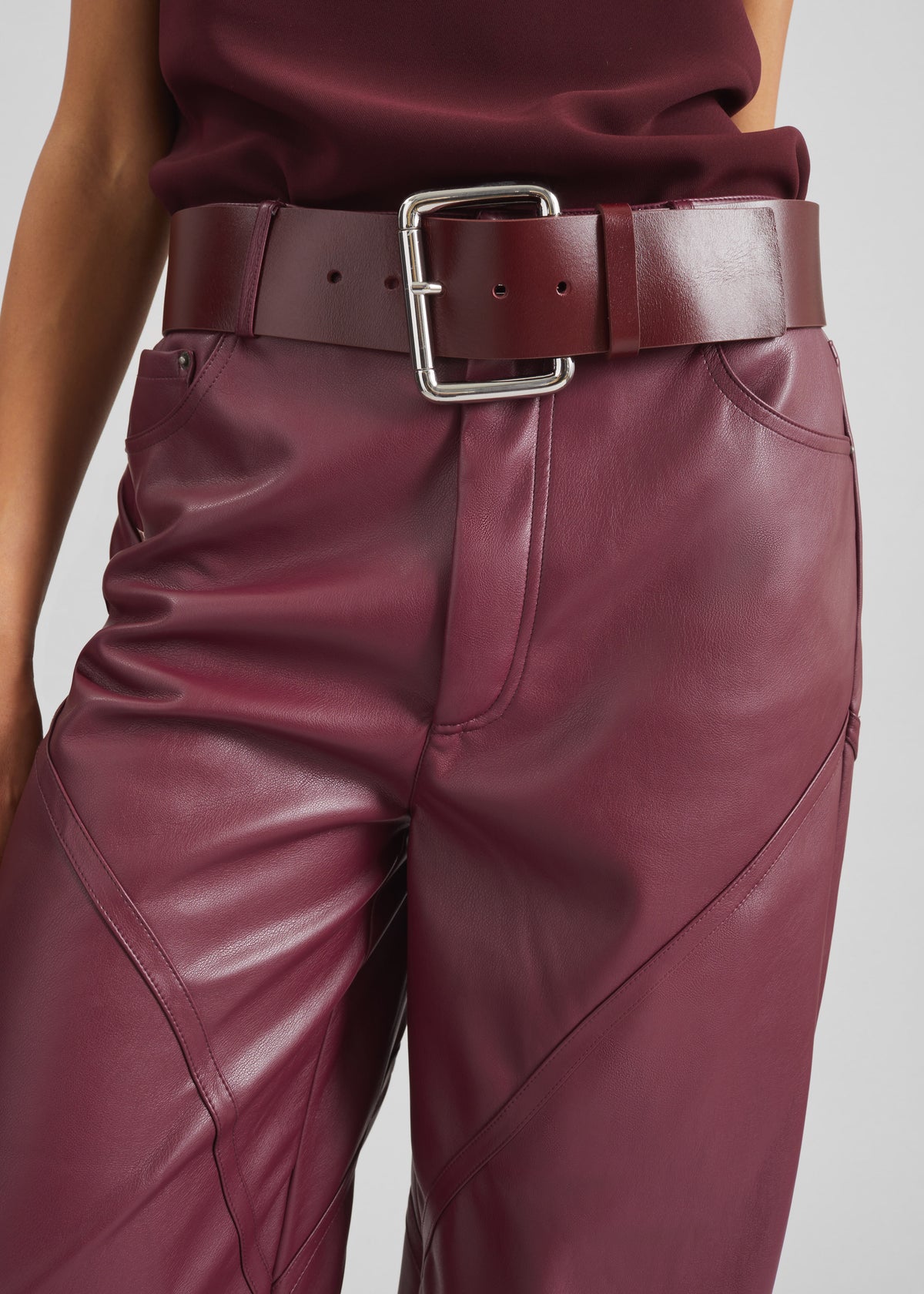 Rotate Mid Waisted Piping Pants - Zinfandel - 3