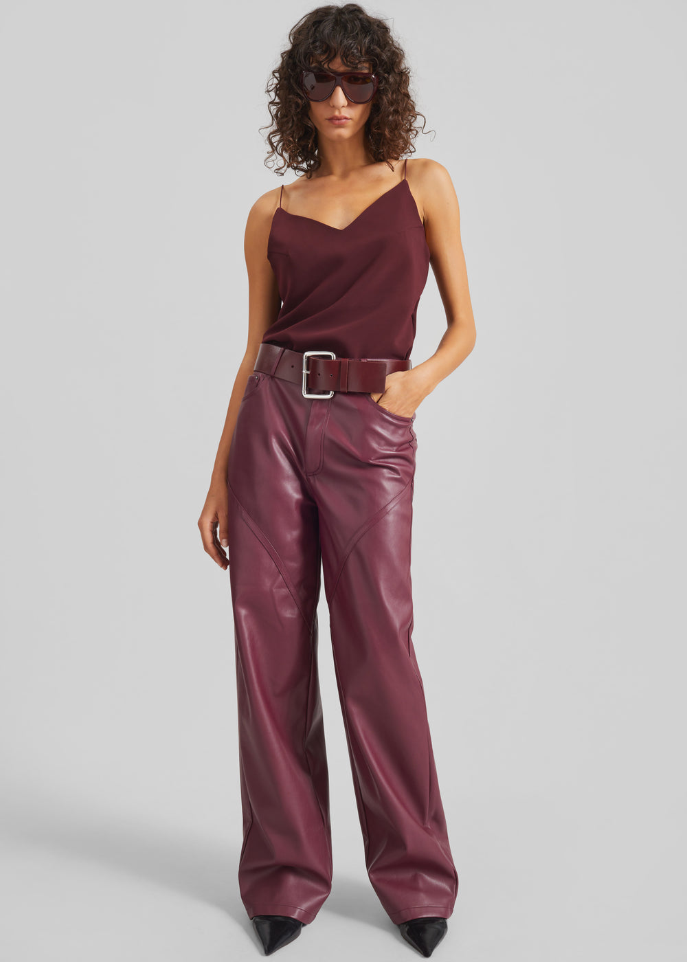 Rotate Mid Waisted Piping Pants - Zinfandel - 1