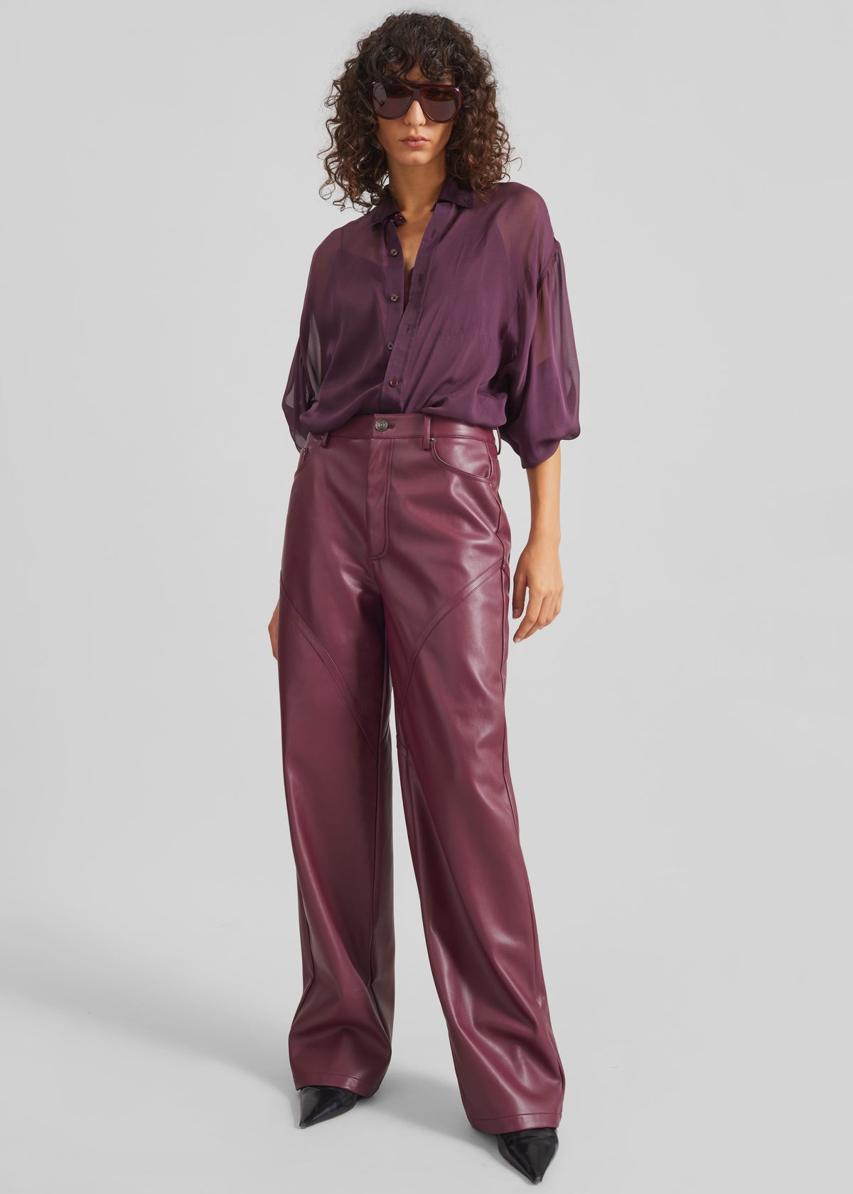 Rotate Mid Waisted Piping Pants - Zinfandel - 5