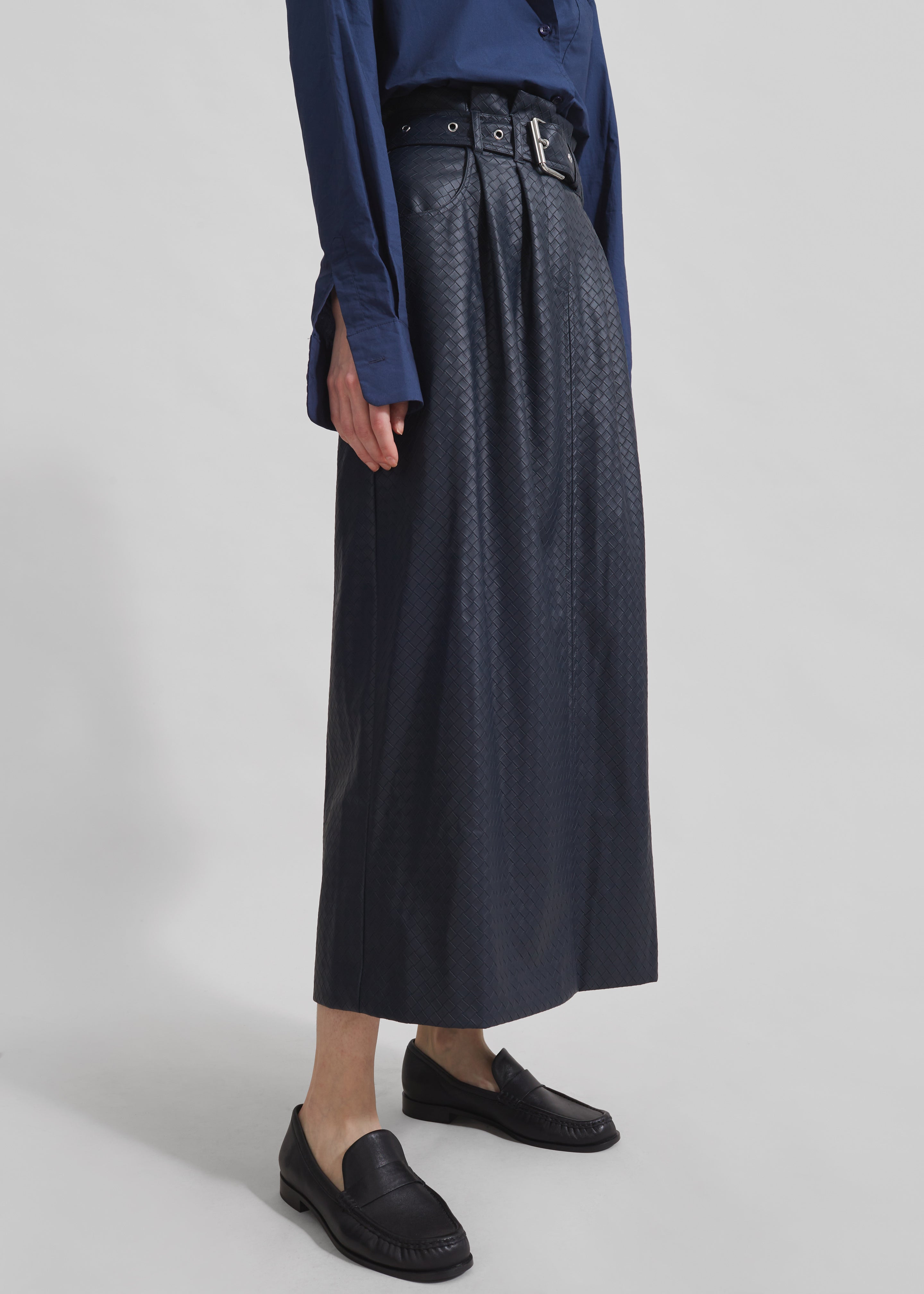 Rotate Midi Paper Waist Skirt - Sky Captain - 7