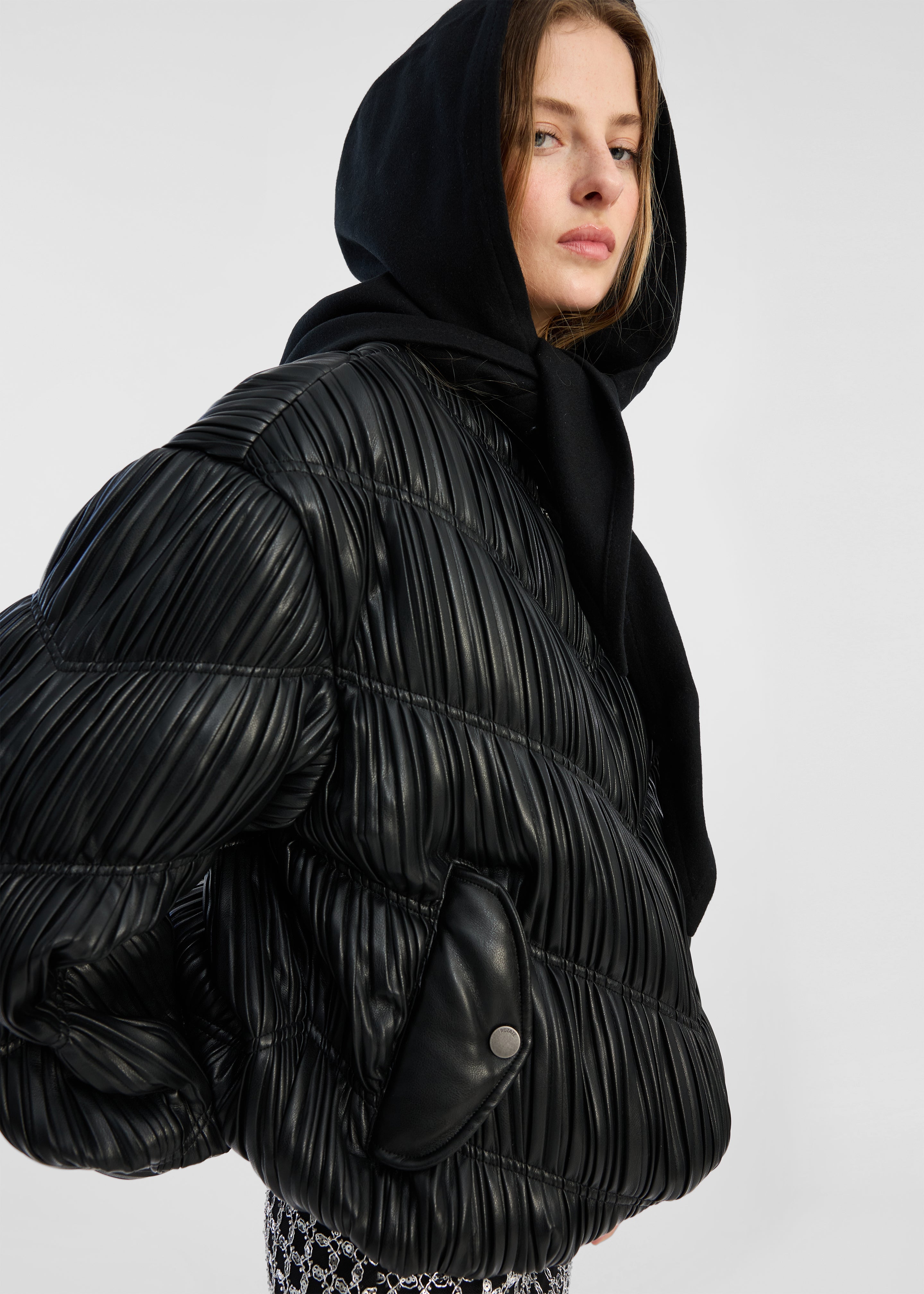 Rotate Pleated Bomber Jacket - Black - 6