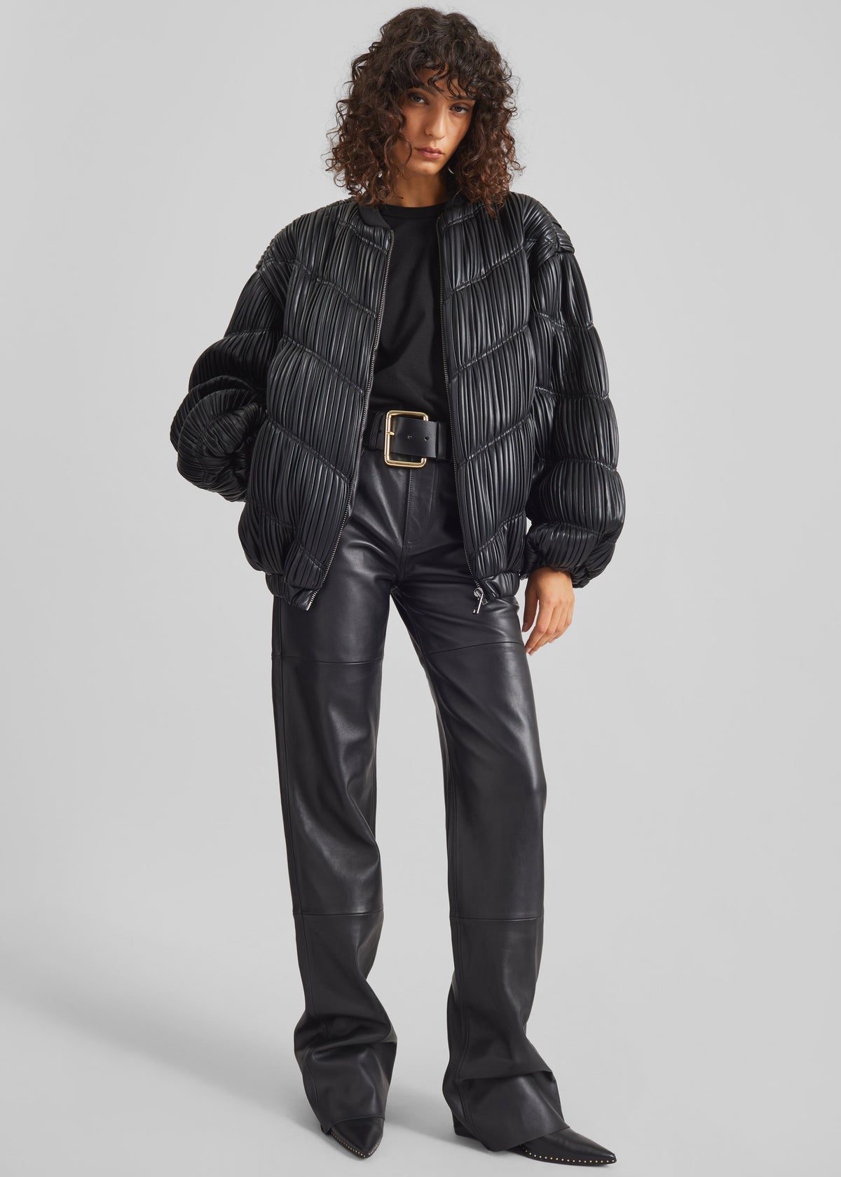 Rotate Pleated Bomber Jacket - Black - 2