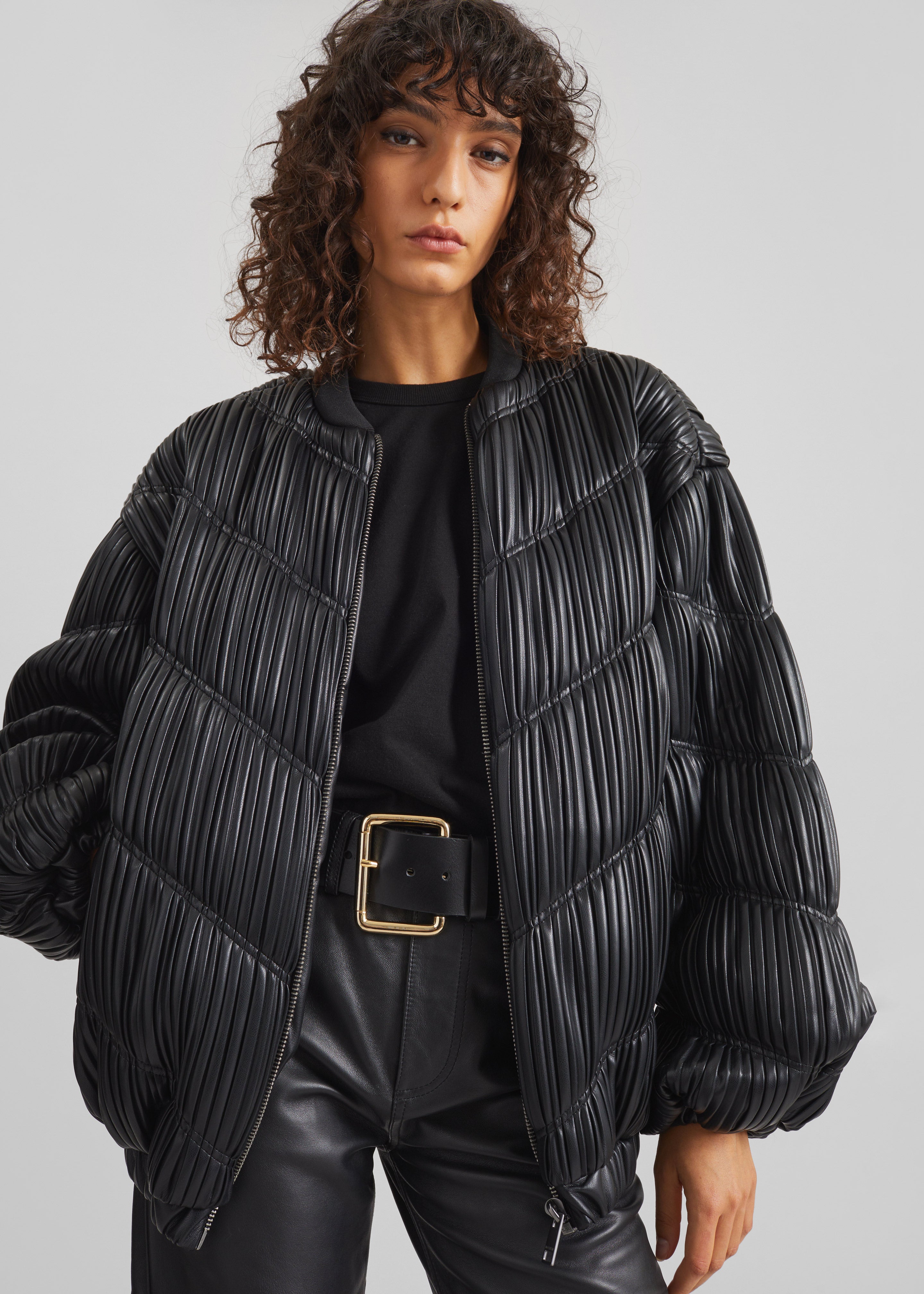 Rotate Pleated Bomber Jacket - Black - 4