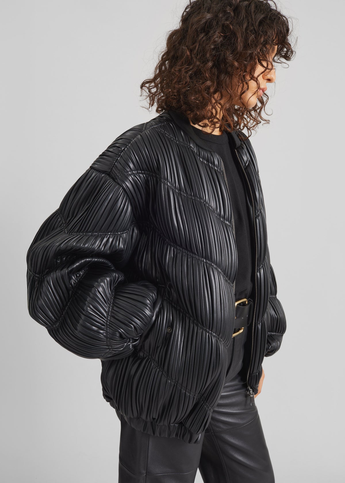 Rotate Pleated Bomber Jacket - Black - 3
