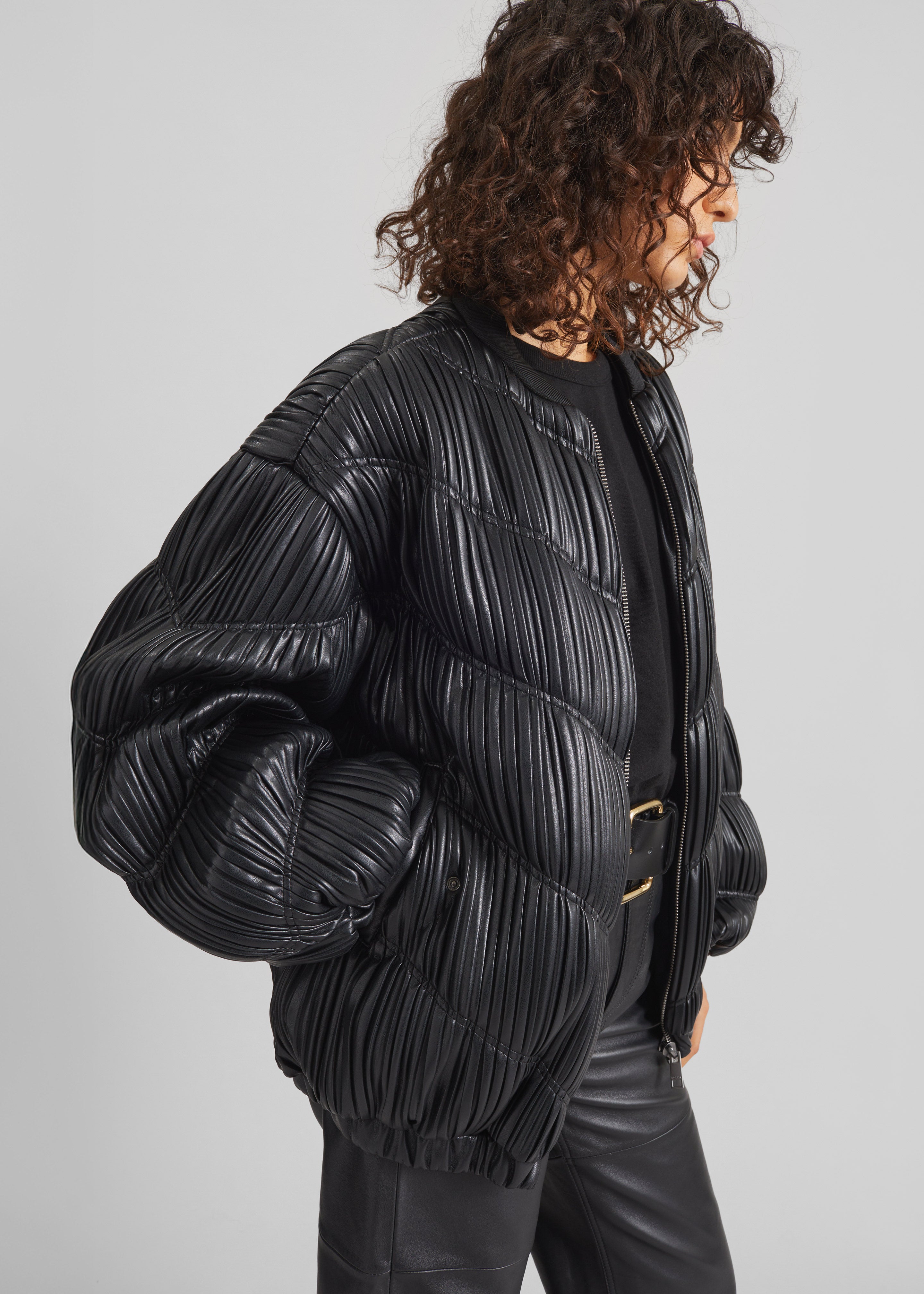 Rotate Pleated Bomber Jacket - Black - 3