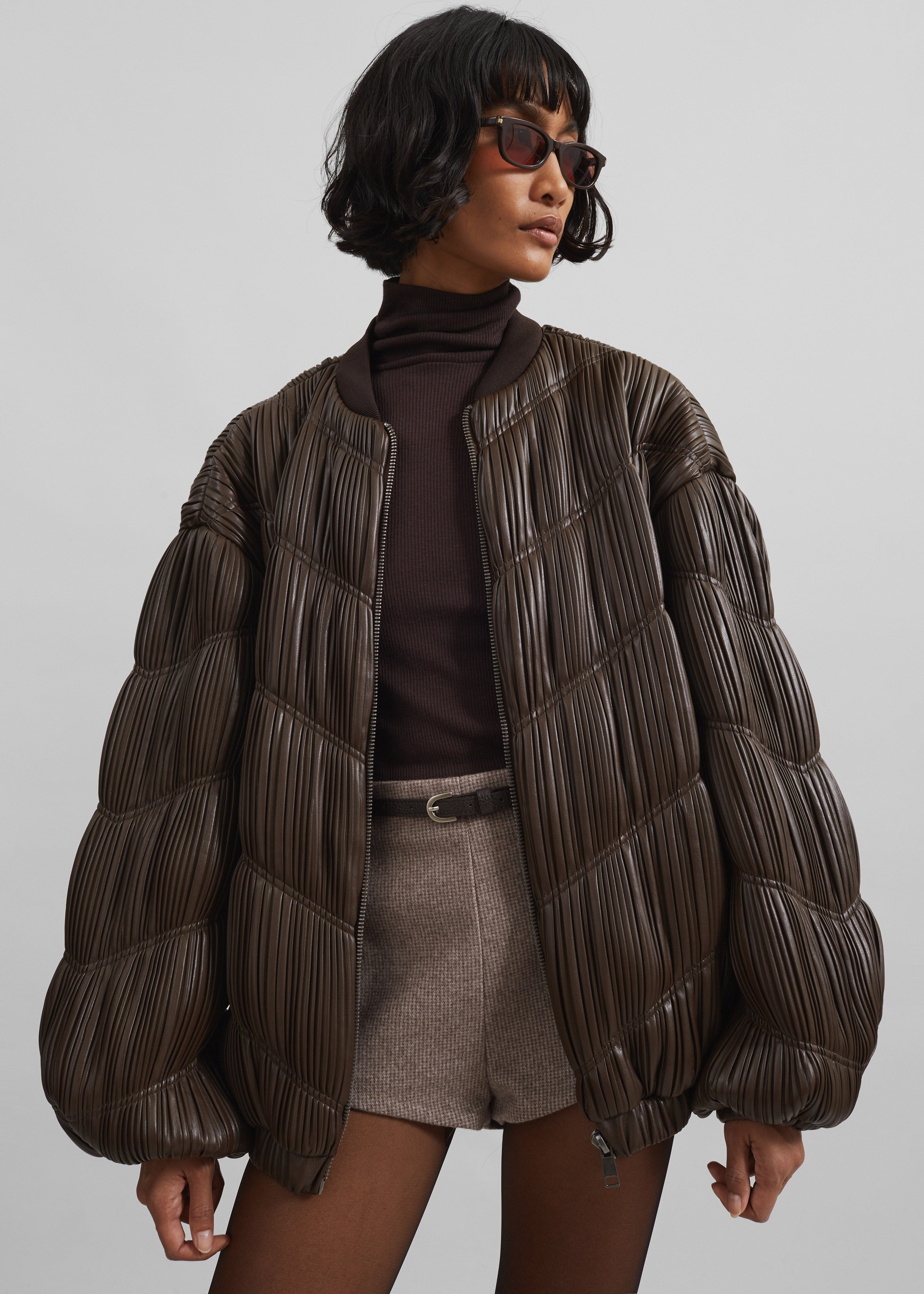 Rotate Pleated Bomber Jacket - Chocolate Brown – The Frankie Shop