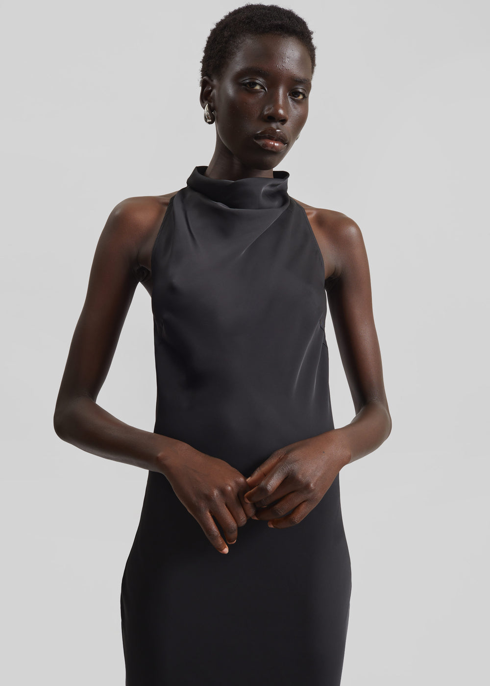 Rotate Satin Halterneck Maxi Dress - Black - 1