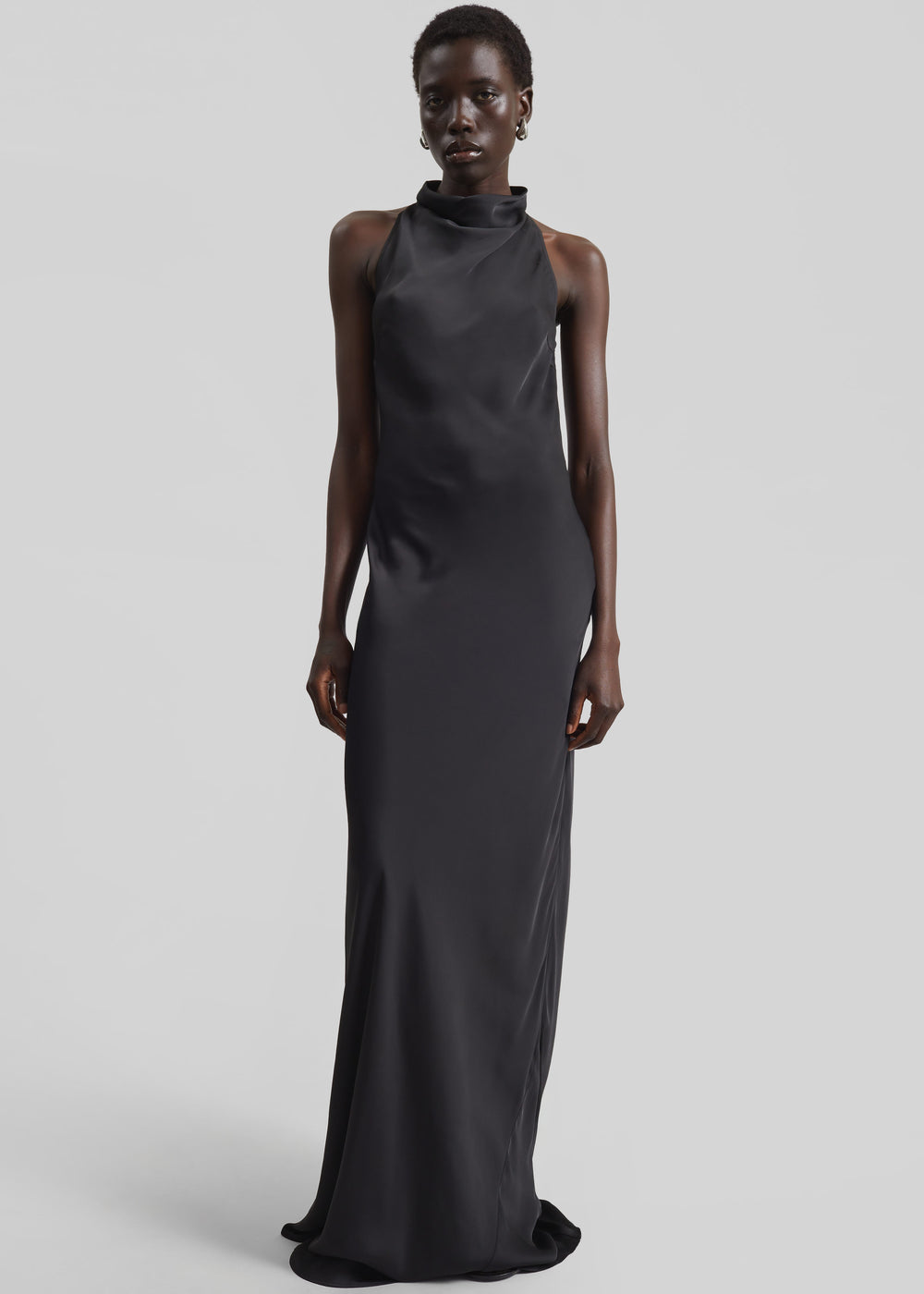 Rotate Satin Halterneck Maxi Dress - Black