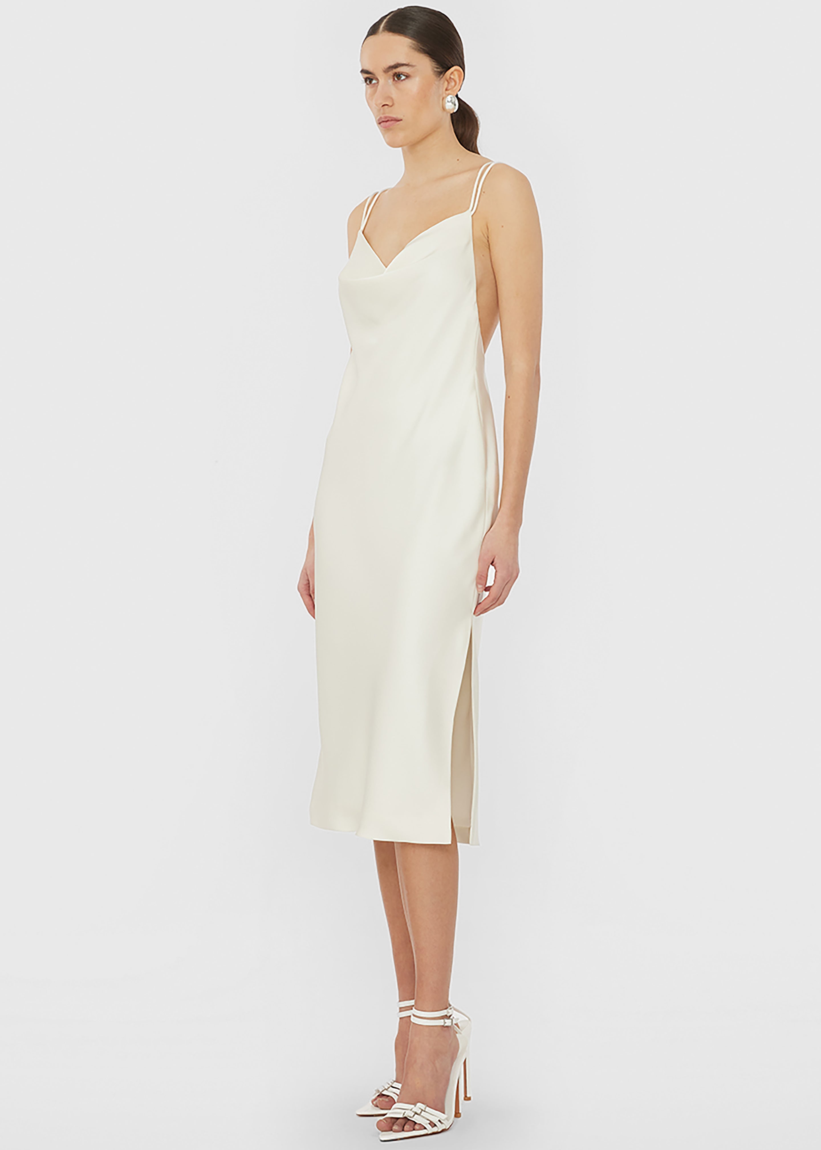 Rotate Satin Midi Slip Dress - Egret - 3