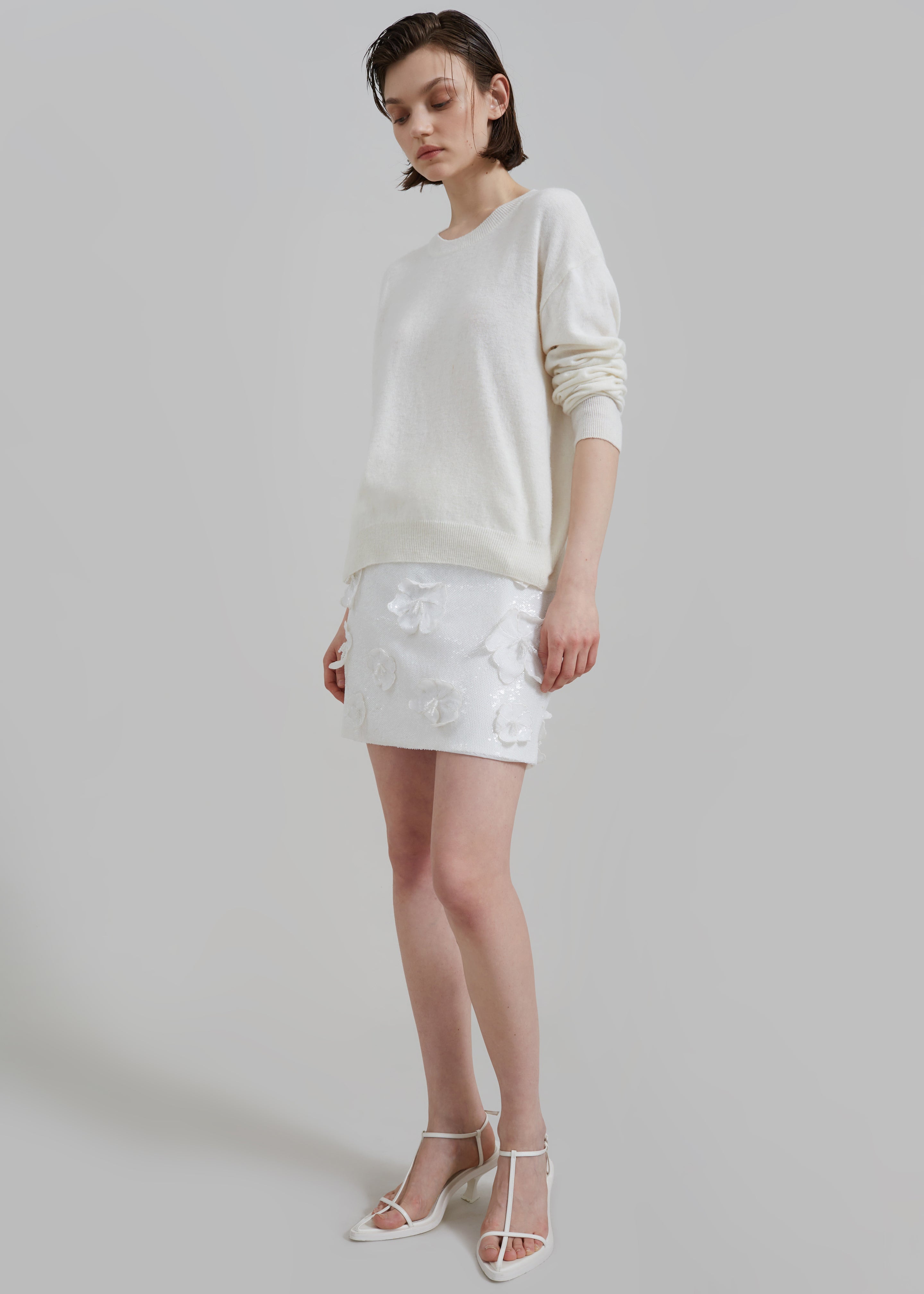 Rotate Sequin Flower Skirt - Egret - 4