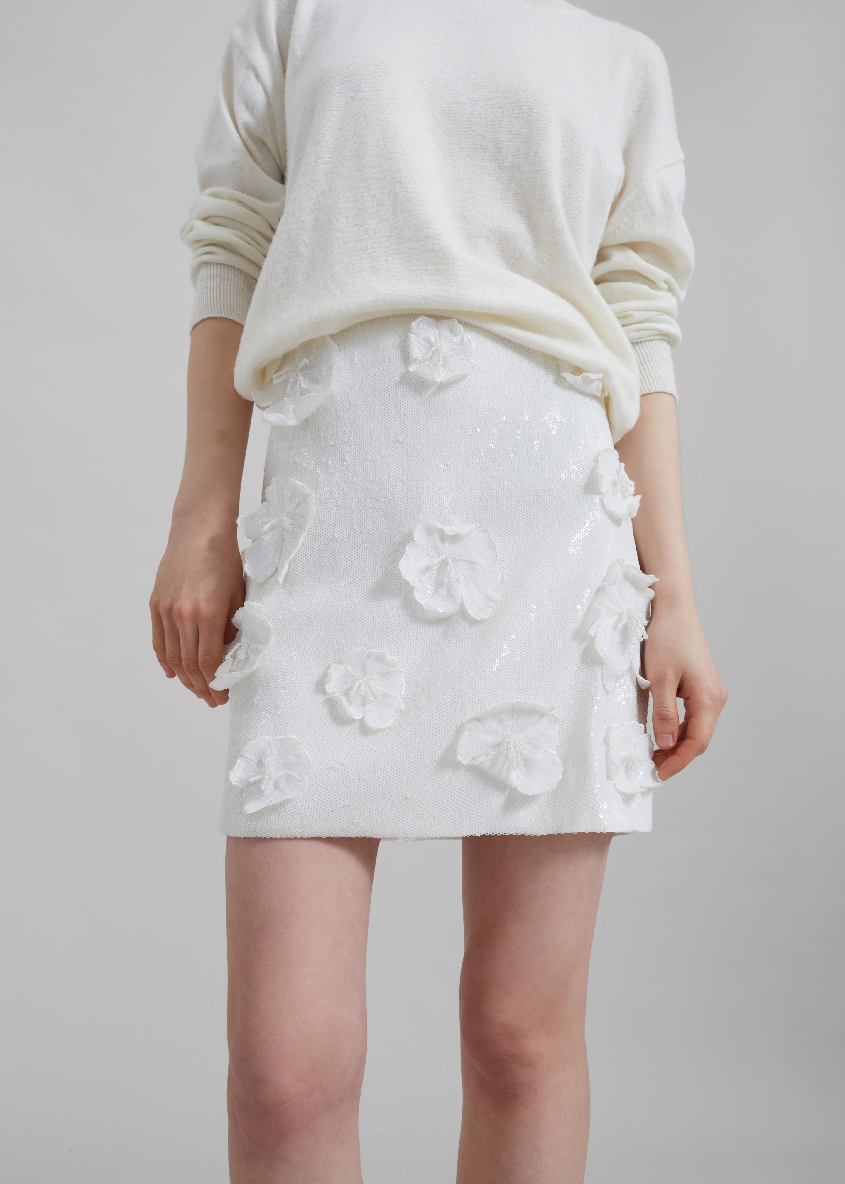 Rotate Sequin Flower Skirt - Egret - 3