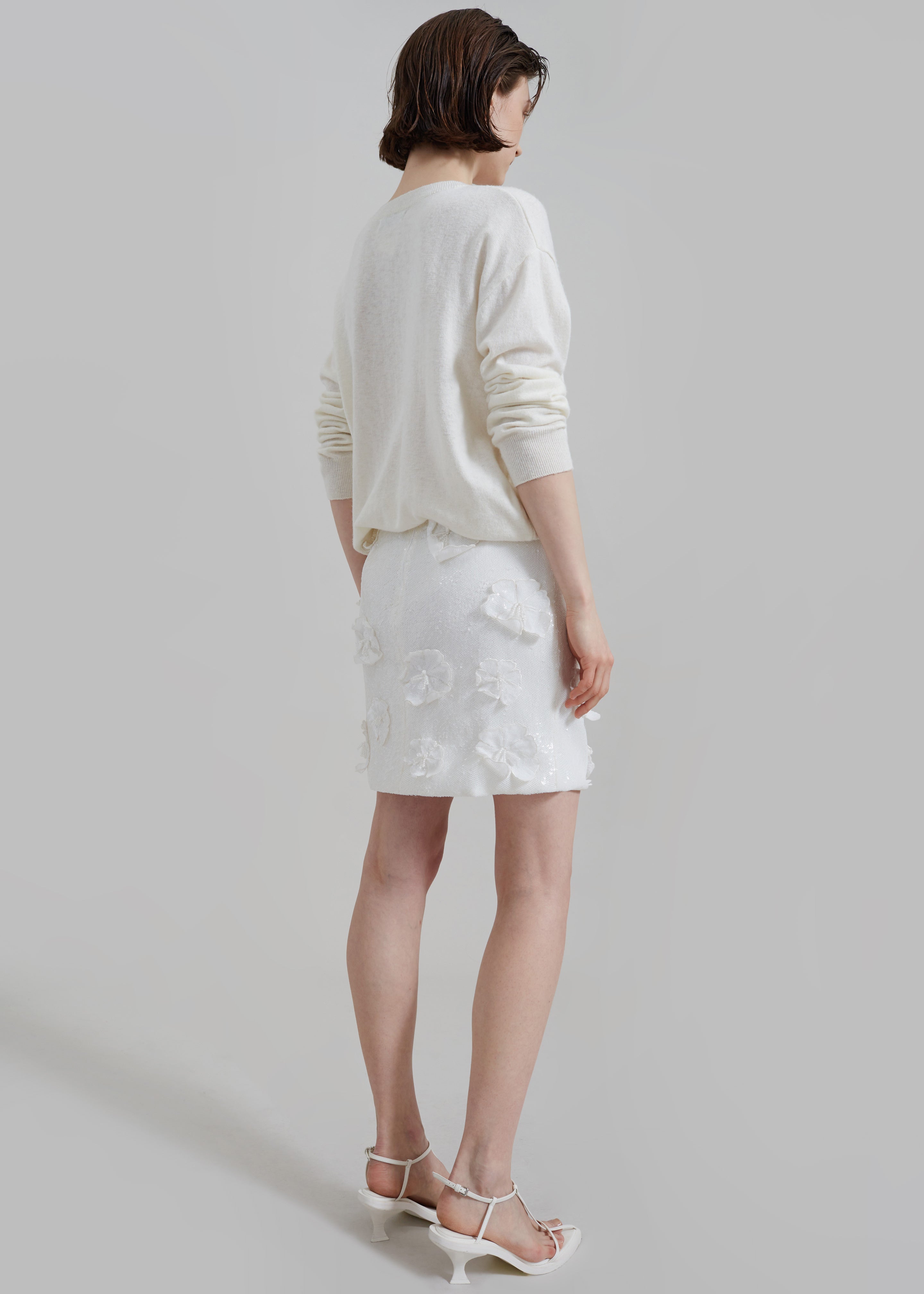 Rotate Sequin Flower Skirt - Egret - 6