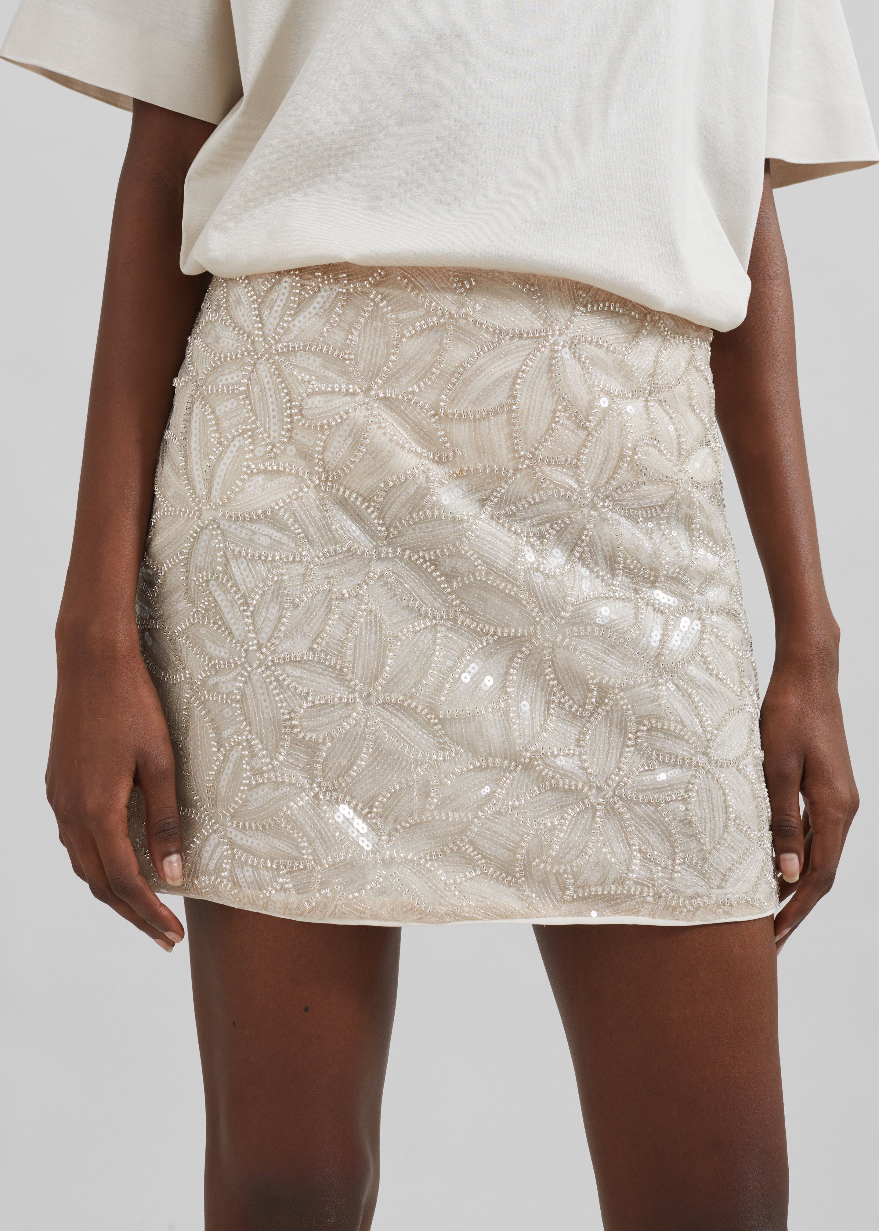 Rotate Sequin Mini Skirt - Silver Birch - 2