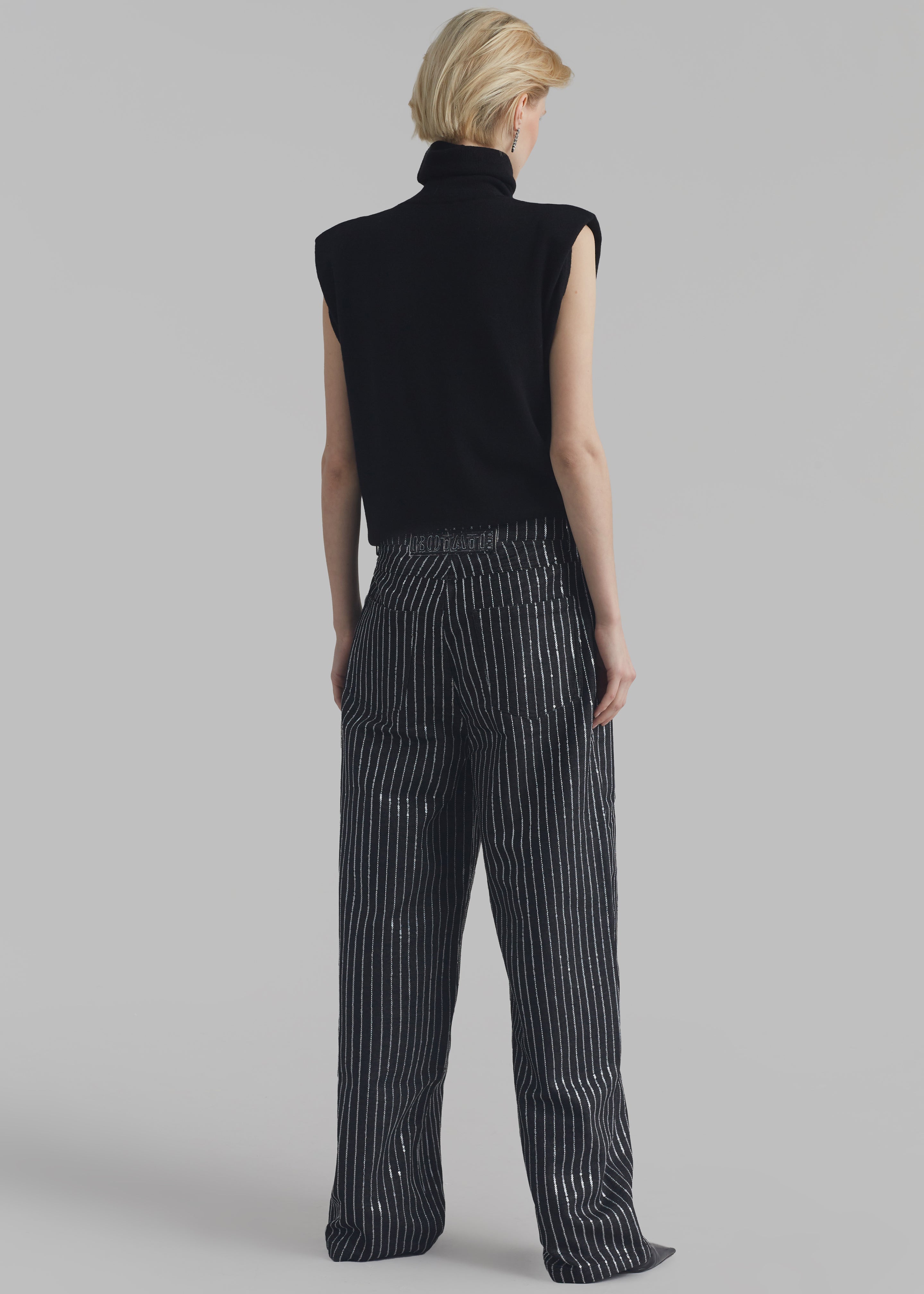 Rotate Sequin Twill Wide Pants - Black - 7