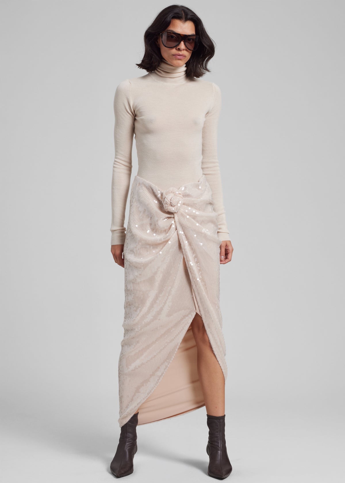 Rotate Sequins Knot Skirt - Nougat - 3