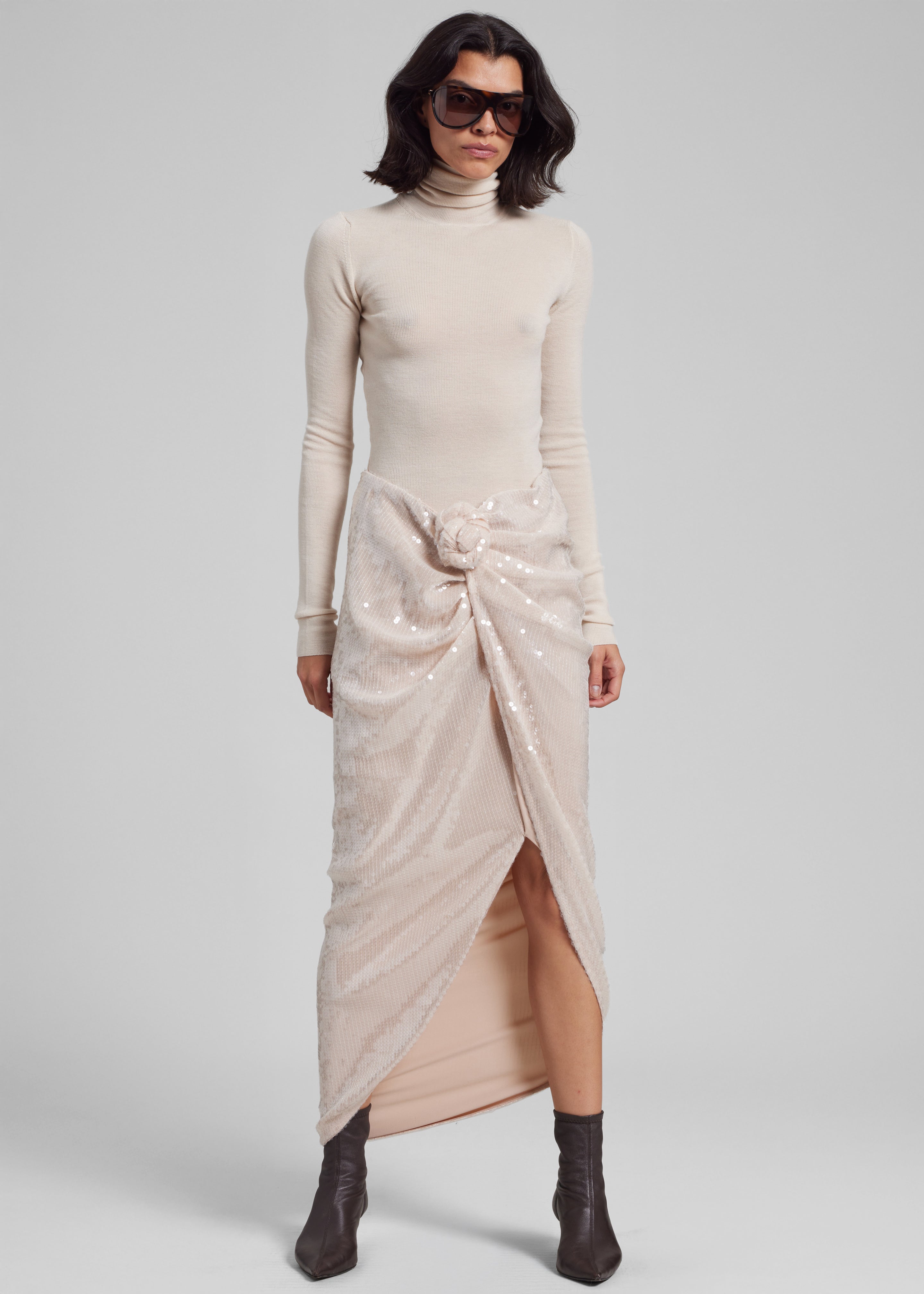 Rotate Sequins Knot Skirt - Nougat - 3