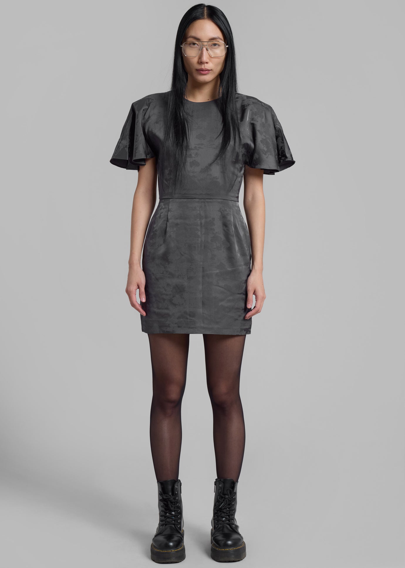 Rotate Short Sleeve Mini Dress - Gray Print