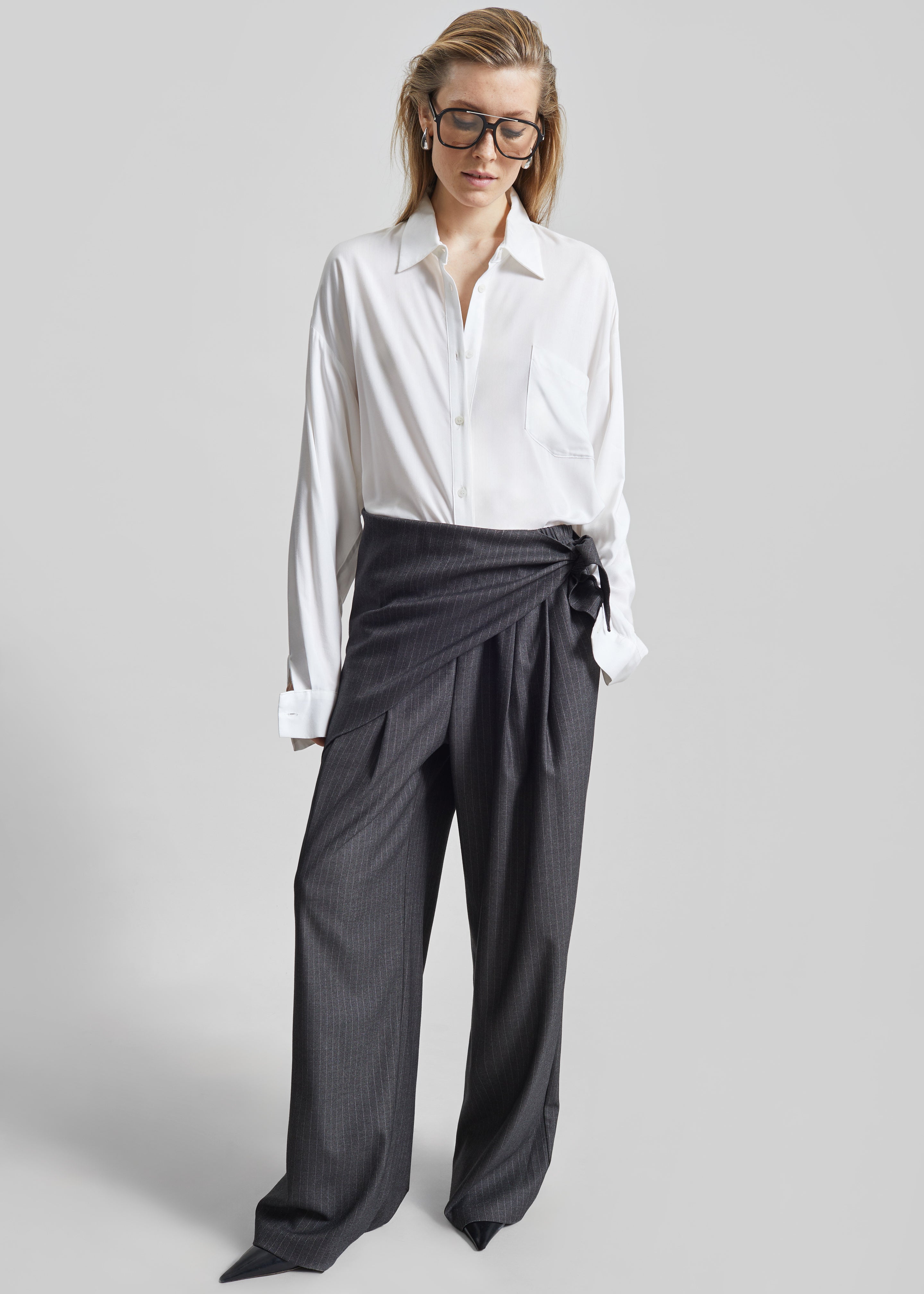 Rovigo Scarf Wrap Pants - Grey Stripe - 2