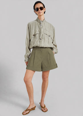 Rozane Pleated Cuff Shorts - Olive