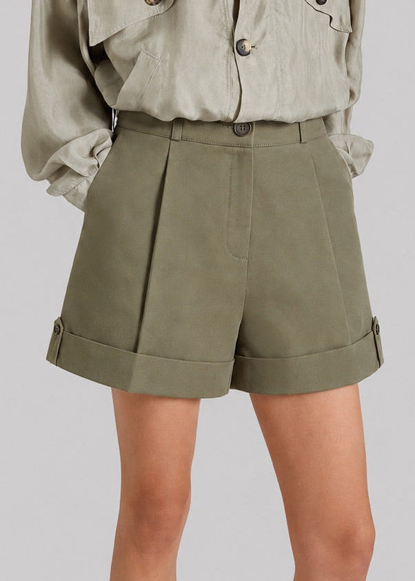 Rozane Pleated Cuff Shorts - Olive - 3