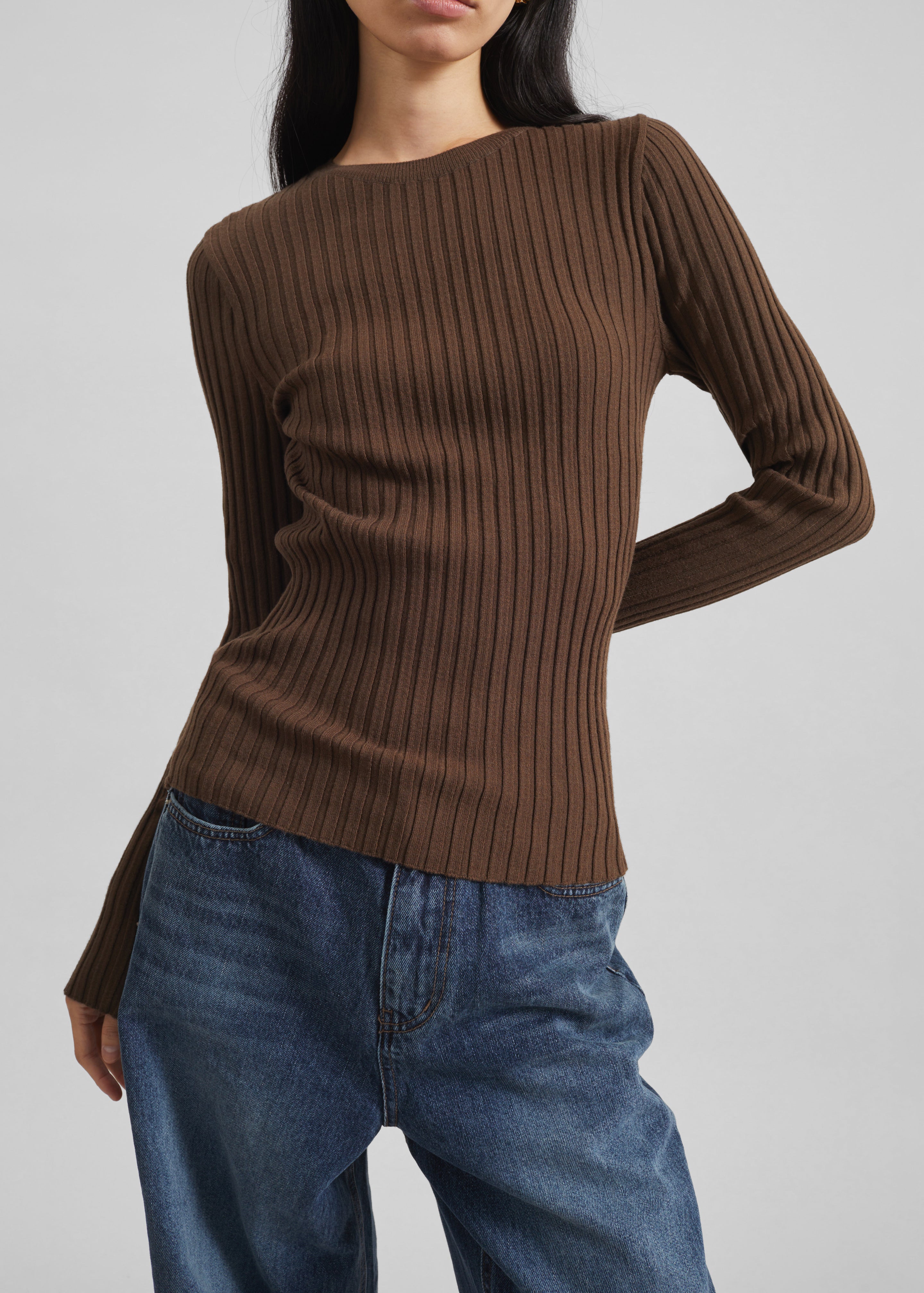 Ruan Ribbed Knit Top - Brown - 2