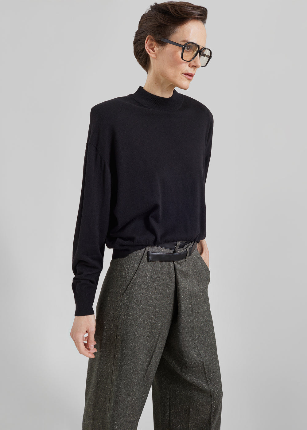 Rue Padded High Neck Sweater - Black