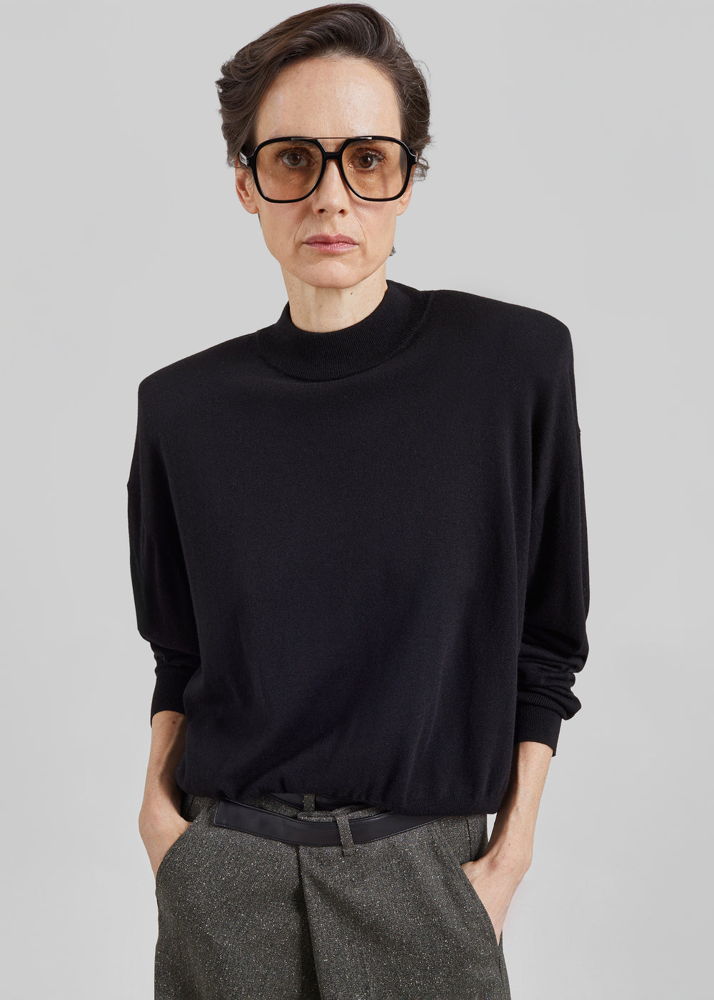 Rue Padded High Neck Sweater - Black - 1