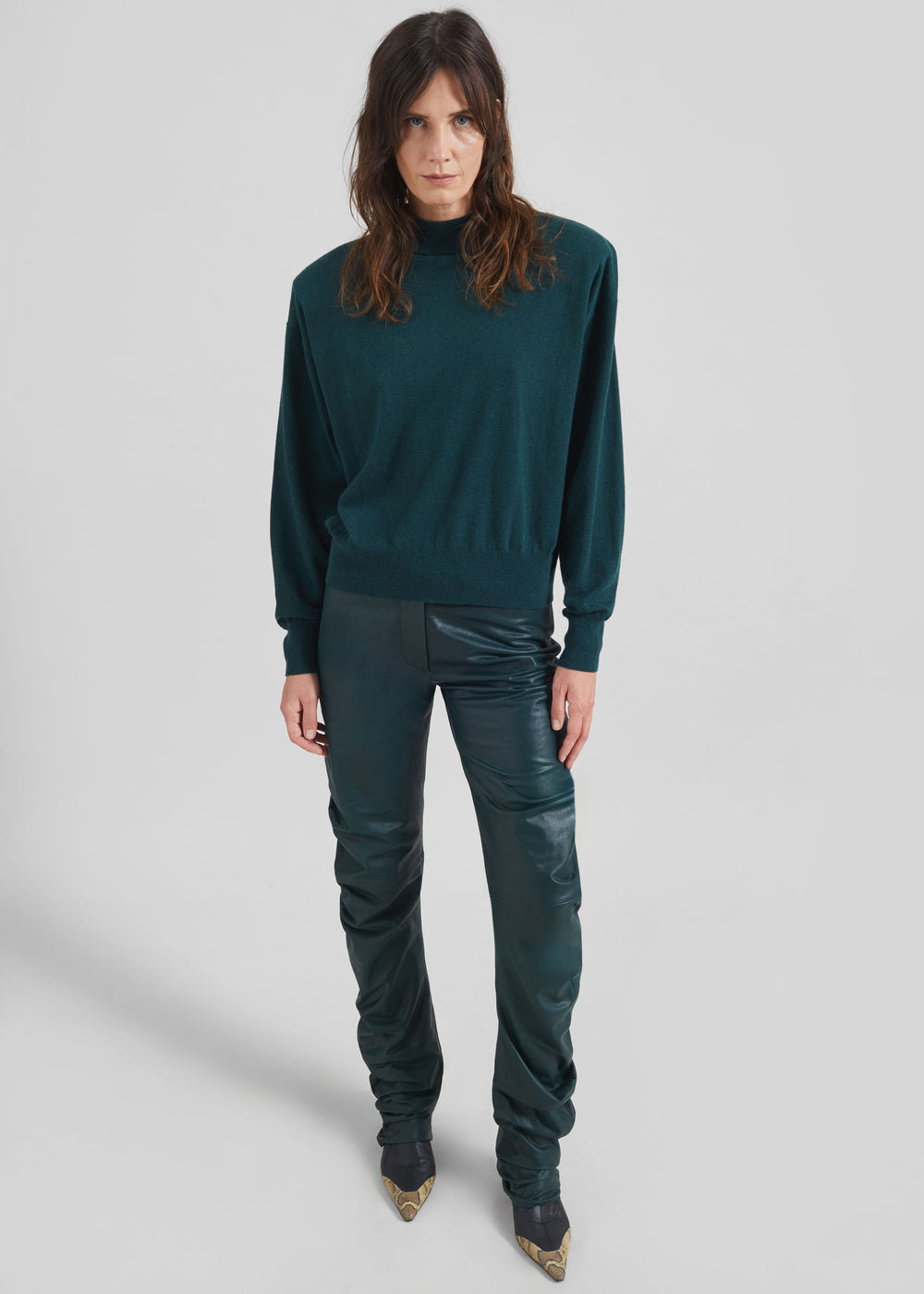 Rue Padded High Neck Sweater - Bottle Green - 1