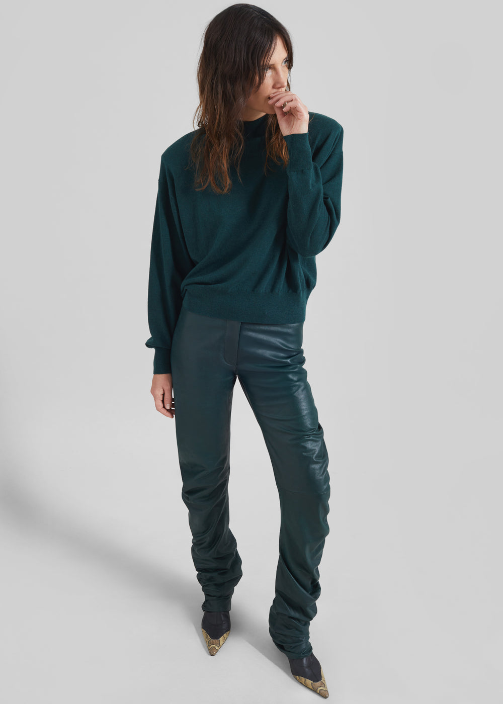 Rue Padded High Neck Sweater - Bottle Green - 1