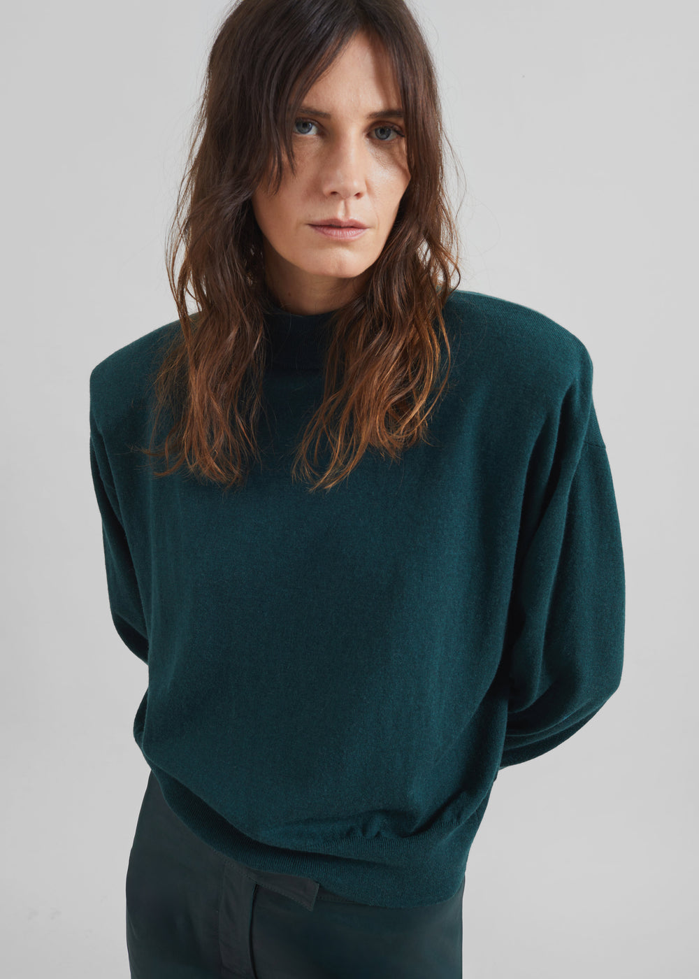 Rue Padded High Neck Sweater - Bottle Green