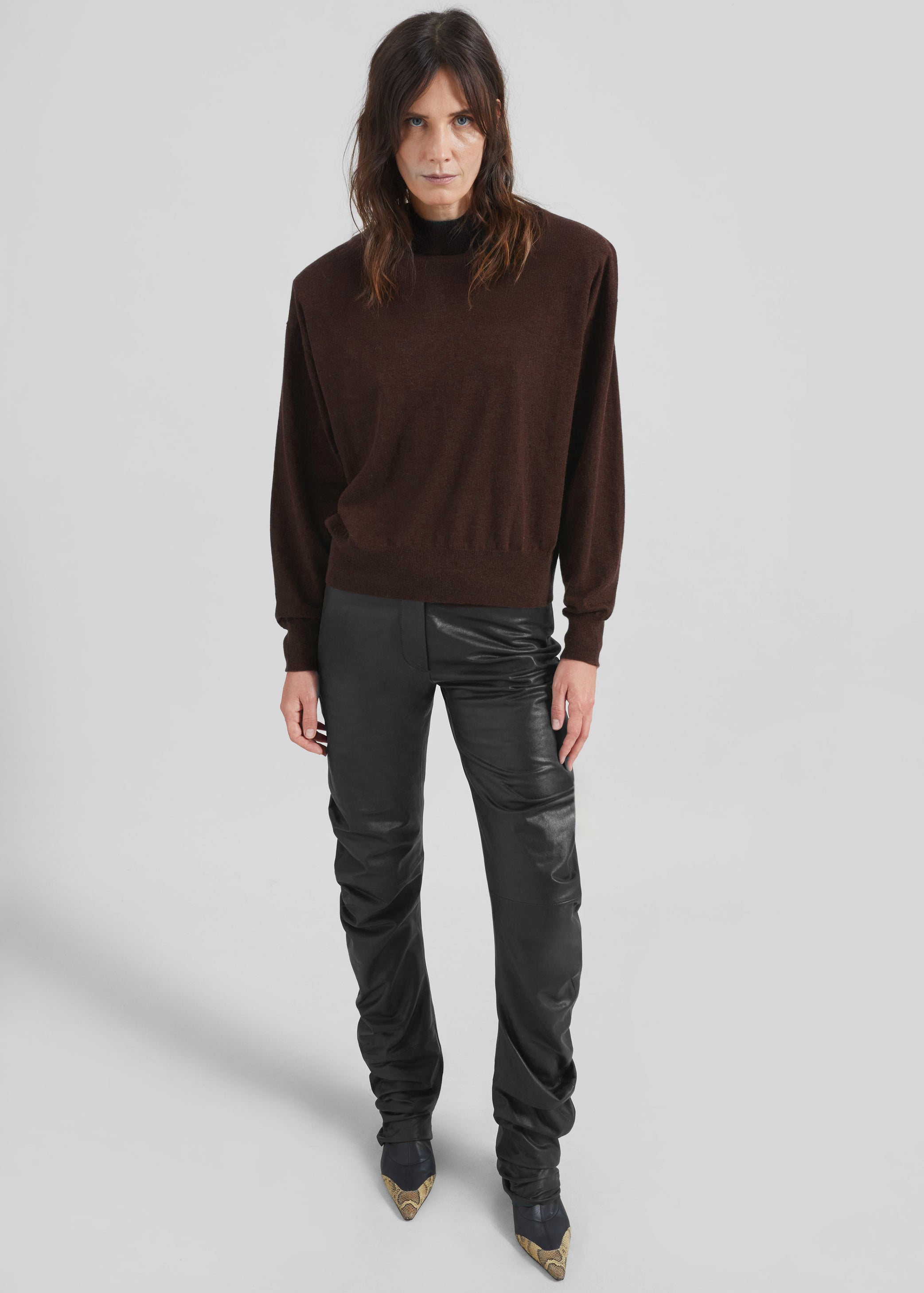 Shop the look image for Rue Padded High Neck Sweater - Brown