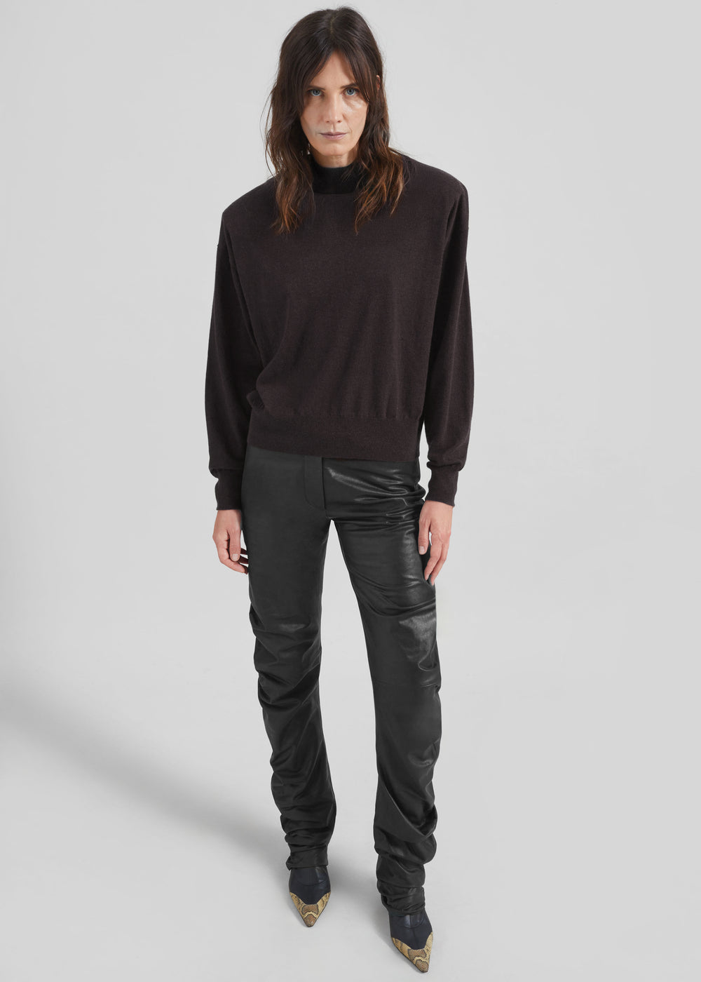 Rue Padded High Neck Sweater - Brown