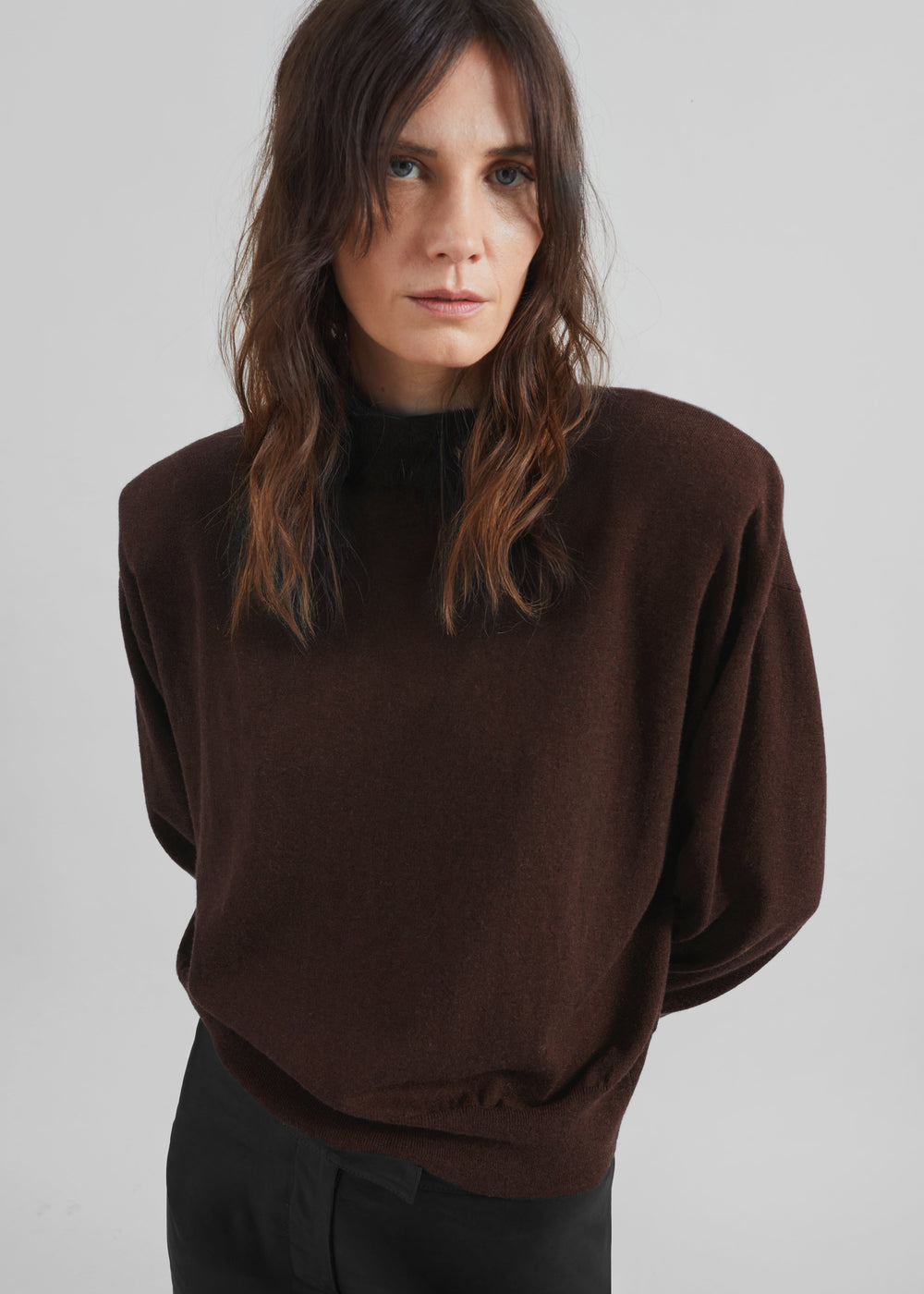 Rue Padded High Neck Sweater - Brown