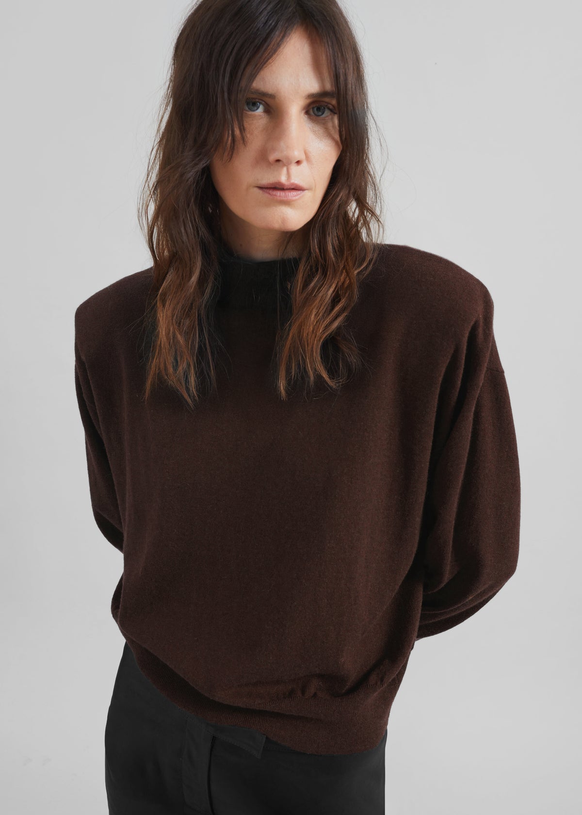 Rue Padded High Neck Sweater - Brown - 1