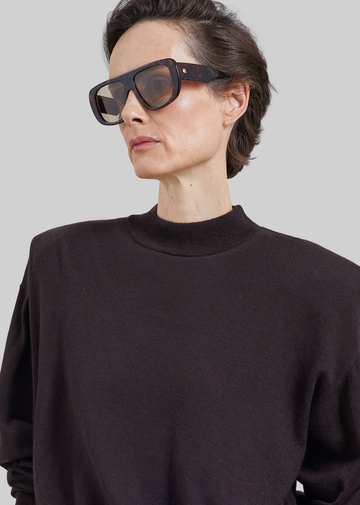 Rue Padded High Neck Sweater - Brown