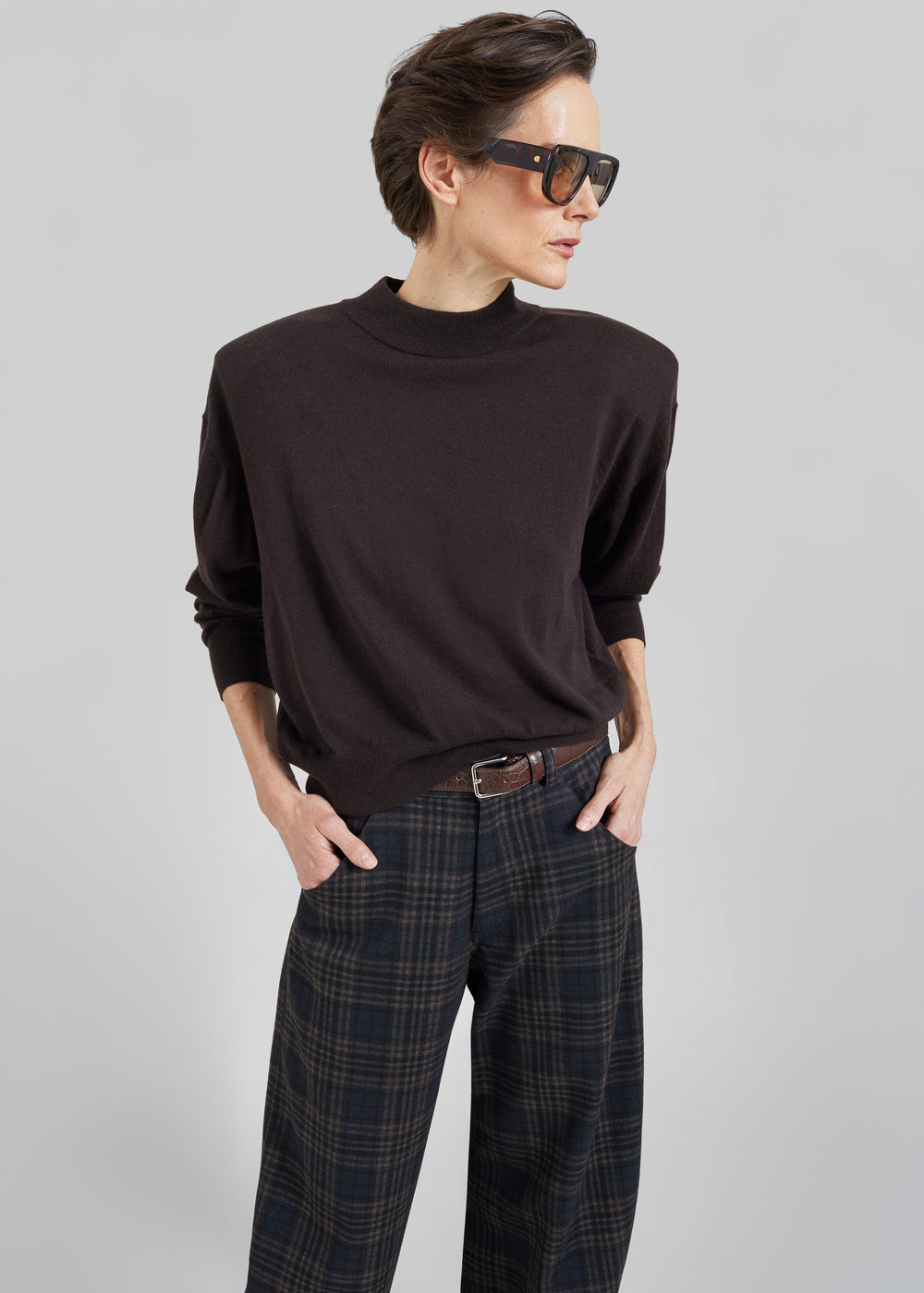 Rue Padded High Neck Sweater - Brown