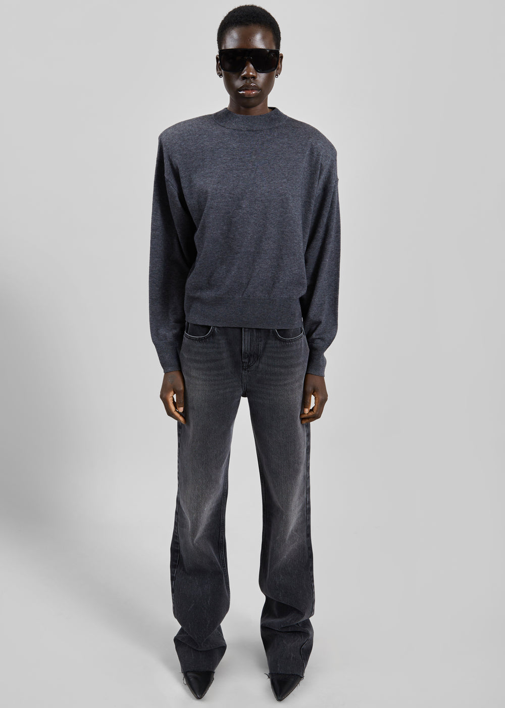 Rue Padded High Neck Sweater - Dark Grey - 1