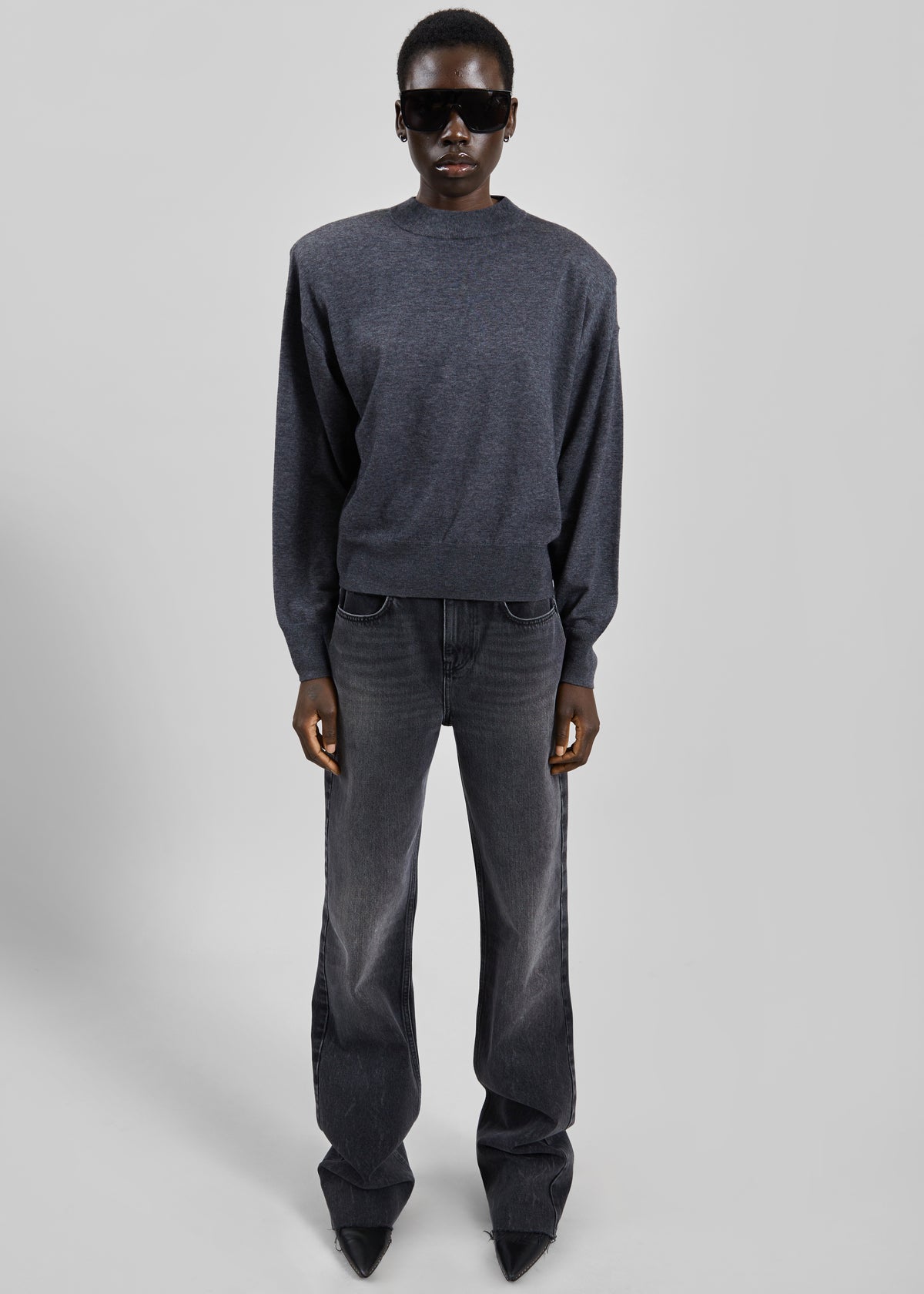 Rue Padded High Neck Sweater - Dark Grey - 2