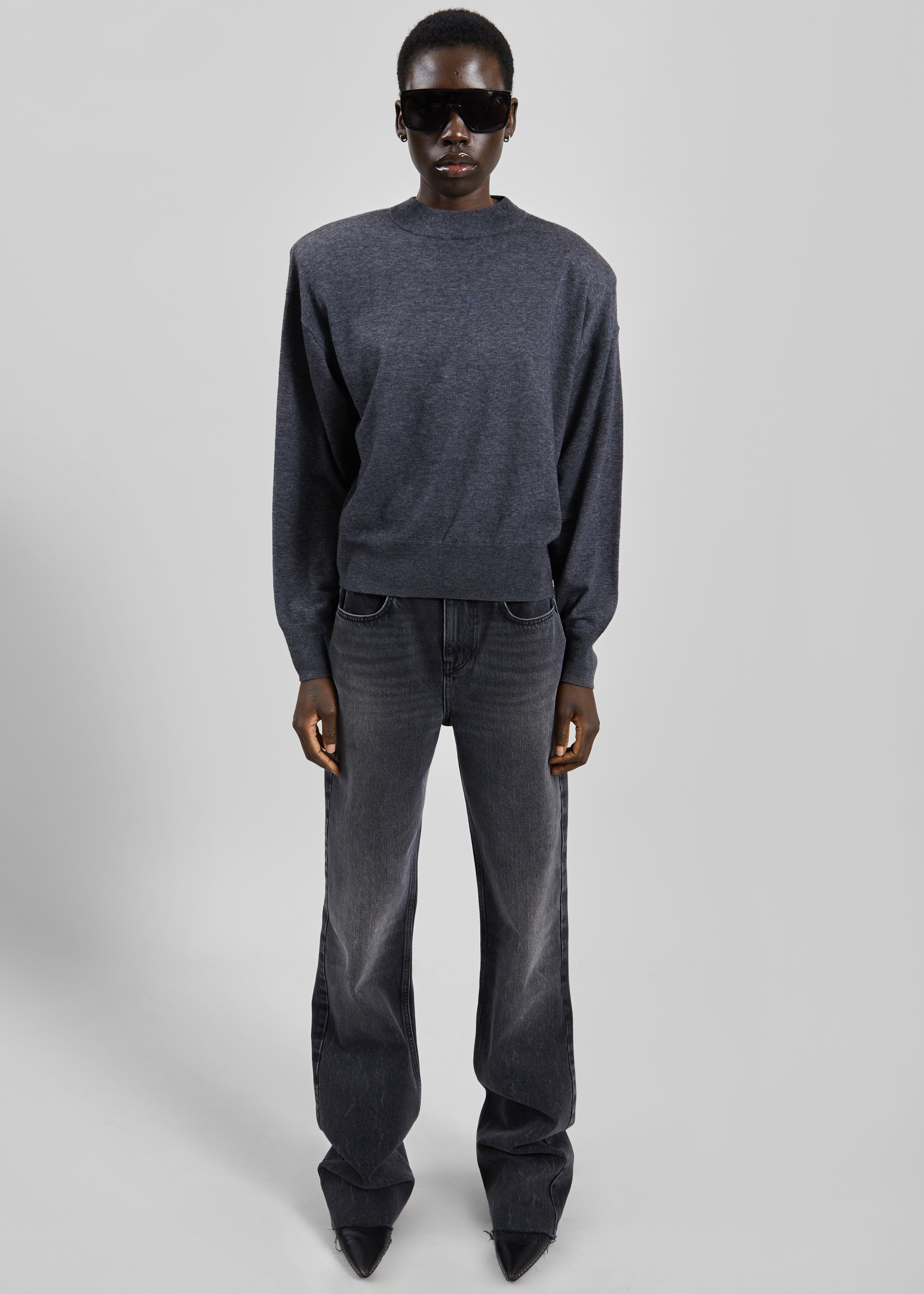 Rue Padded High Neck Sweater - Dark Grey - 2
